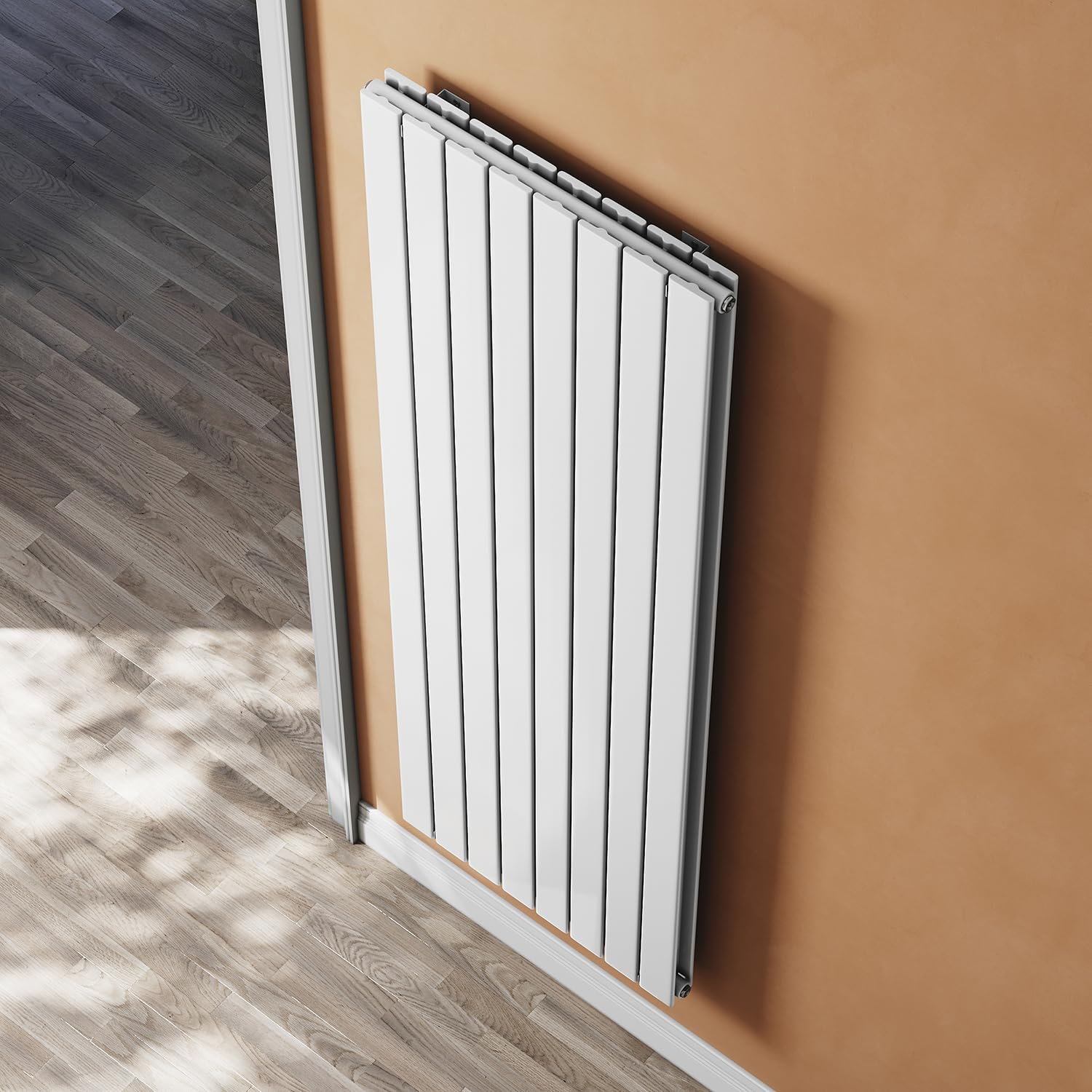 Termosifone piatto per bagno - Bianco - 1800 x 619 mm - Design verticale - Doppio strato - Collegamento centrale