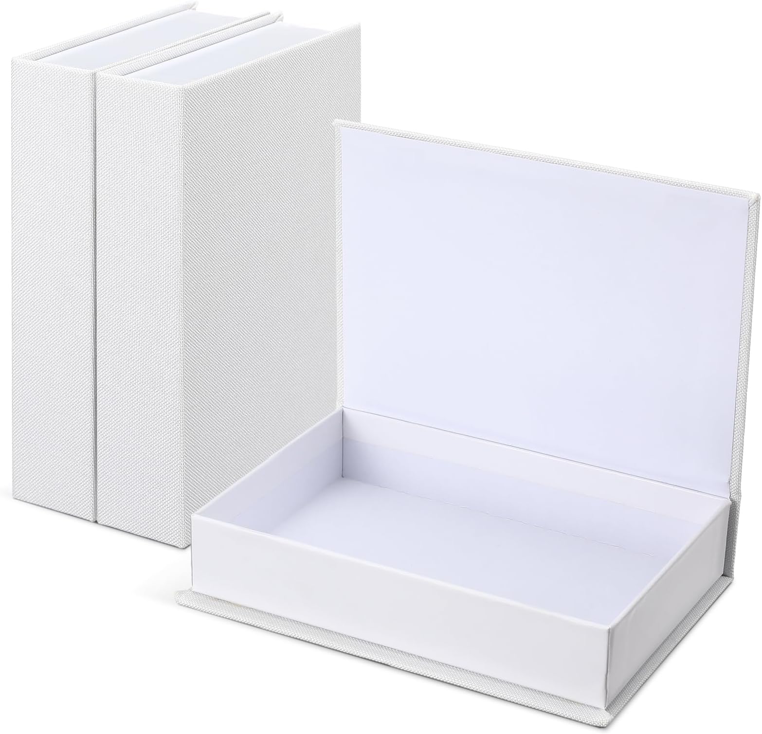 Tioncy 3 Pcs Neutral Linen Book Box Decorative Faux Book Storage for Modern Farmhouse Home Decor Bookshelf Table Card Photo DIY Keepsake(8.6 x 6.1 x 1.8 Inch,White)