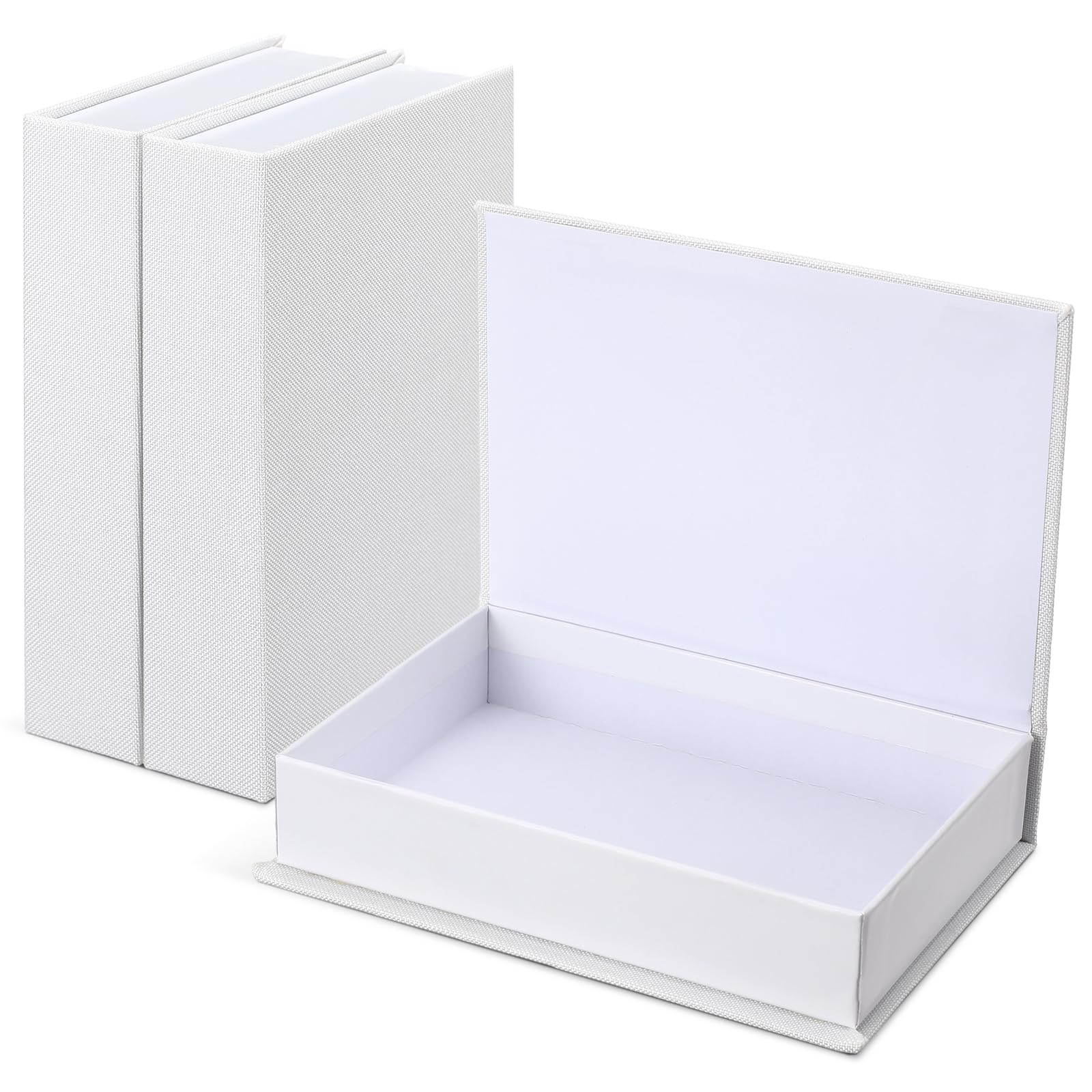 Set 2 Scatole Portaoggetti Decorative A Forma Di Libro - Finto Lino Beige E Grigio - Per Tavolino O Mensola