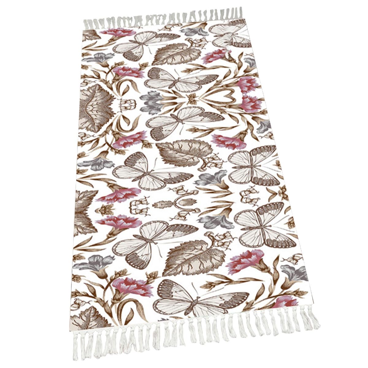 Terafeels Vintage Boho Pink Area Rugs 2x3ft Machine Washable Polyester Rug Butterfly Print Low-Pile Non-Slip Backing Carpets for Livingroom Bedroom Kitchen Home 46090