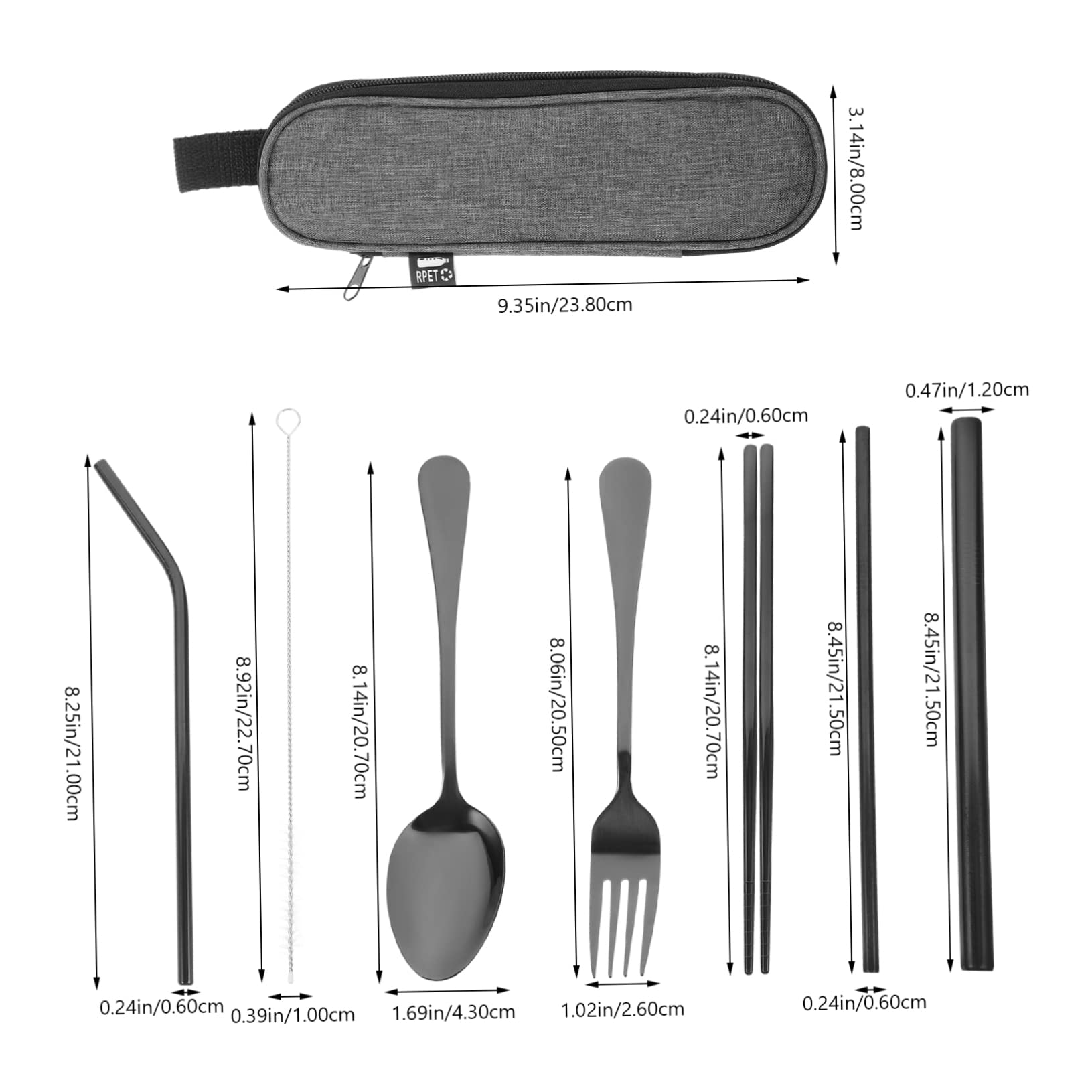 BESPORTBLE Camping Cookware 304 Stainless Steel Straw Set Portable Outdoor Tableware Set Travel Silverware with Storage Bag for Camping Hiking Random Style