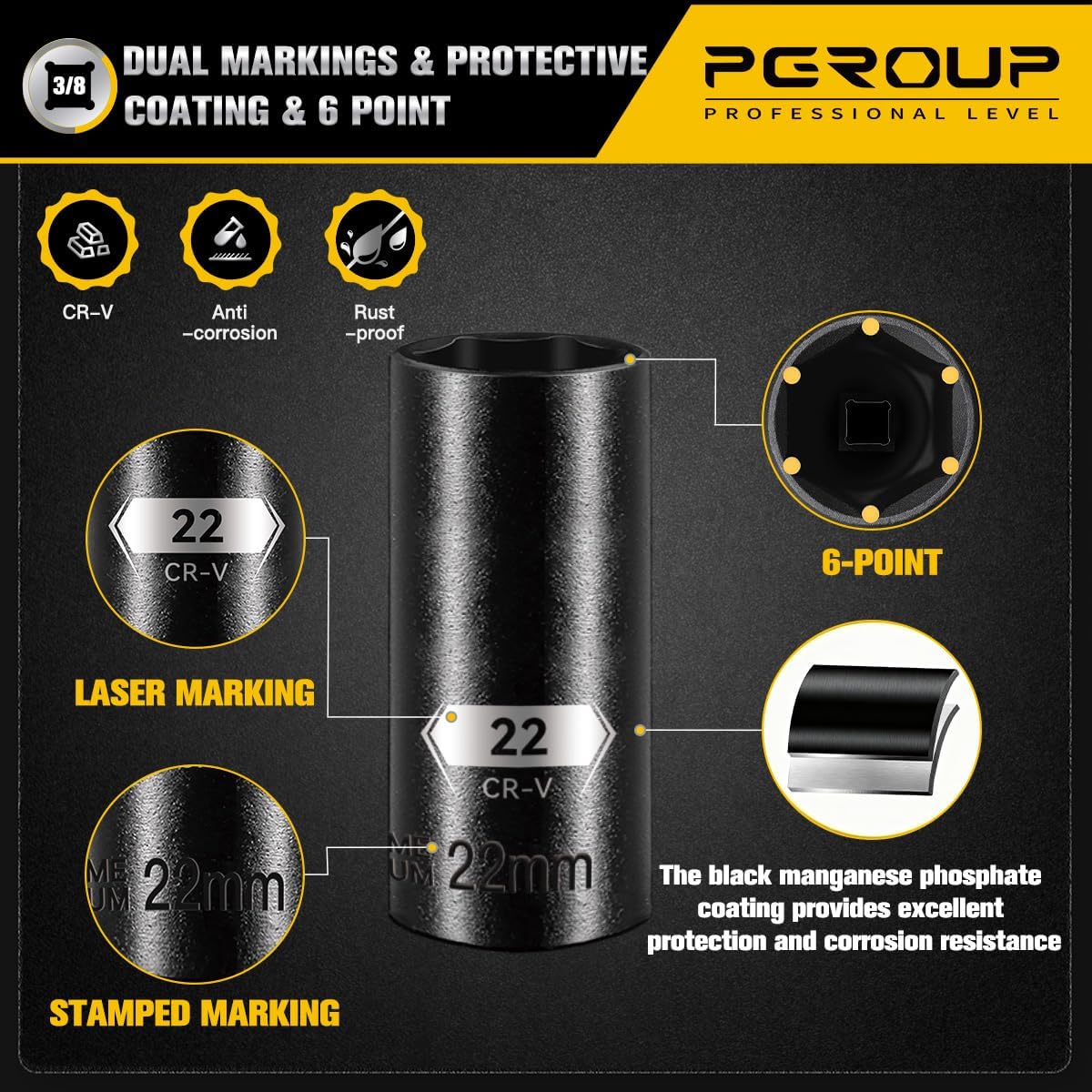 3/8 Inch Drive Impact Socket Set, 72 PCS Standard SAE(5/16"- 3/4") & Metric(8-22mm) With Spark Plug, 6 Point Deep & Shallow, 72T Wrench Ratchet Tool Kit, Cr-V With Heavy Duty Storage Case