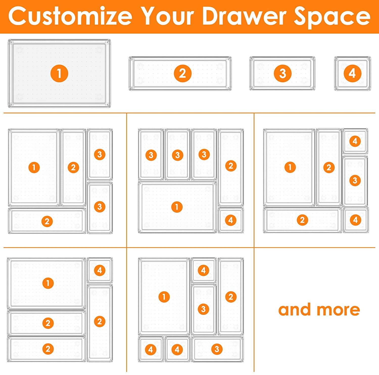 Snazzy 42 PCS Clear Plastic Drawer Organizer Set, Non-Slip/Crack Bathroom Vanity Drawer Organizer Trays Dividers, Versatile Storage Bins for Makeup, Jewelry and Office, Desk, Bathroom itchen 3