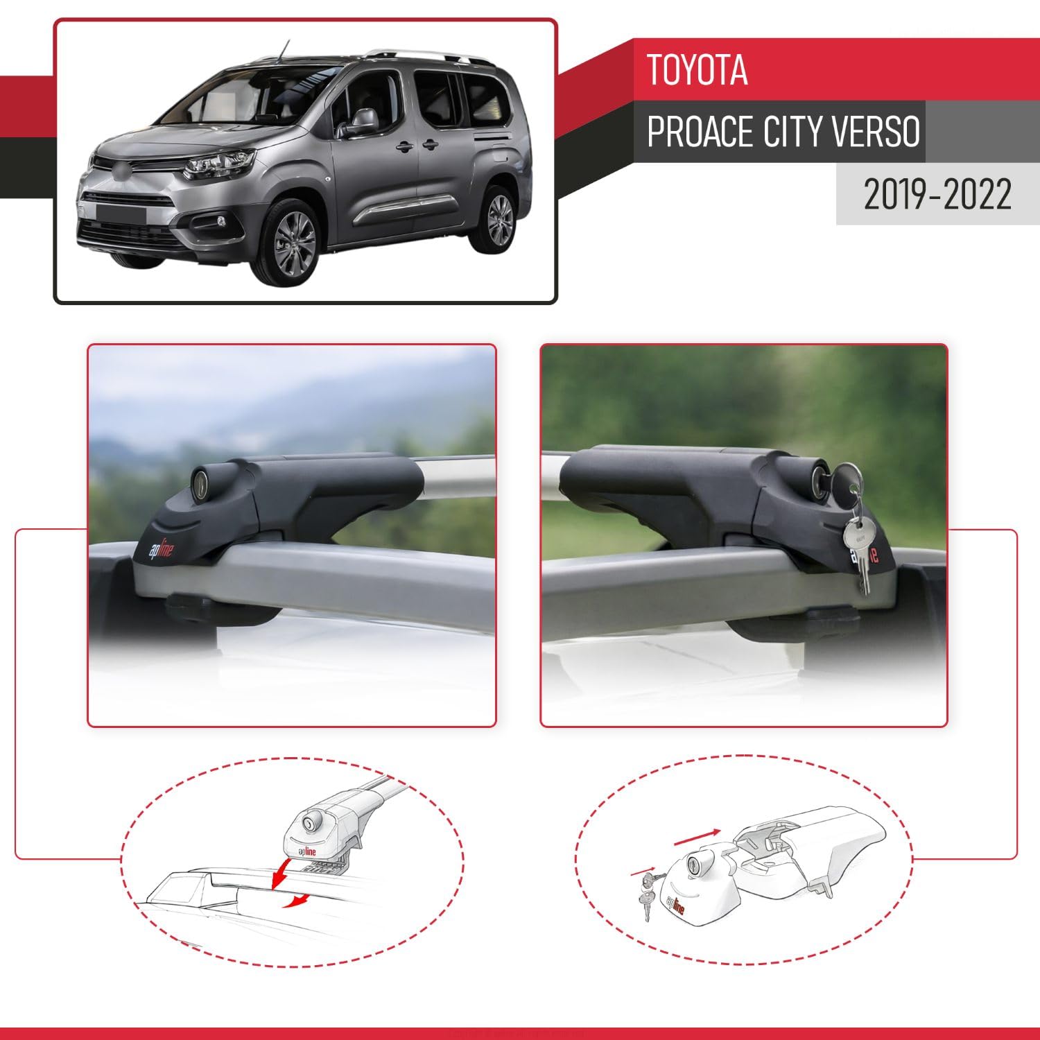 Compatibile con Toyota Proace City Verso 2019-2022 Ace-1 Barre Tetto Portapacchi Auto Barre Portatutto Grigo Alluminio 2 Barre