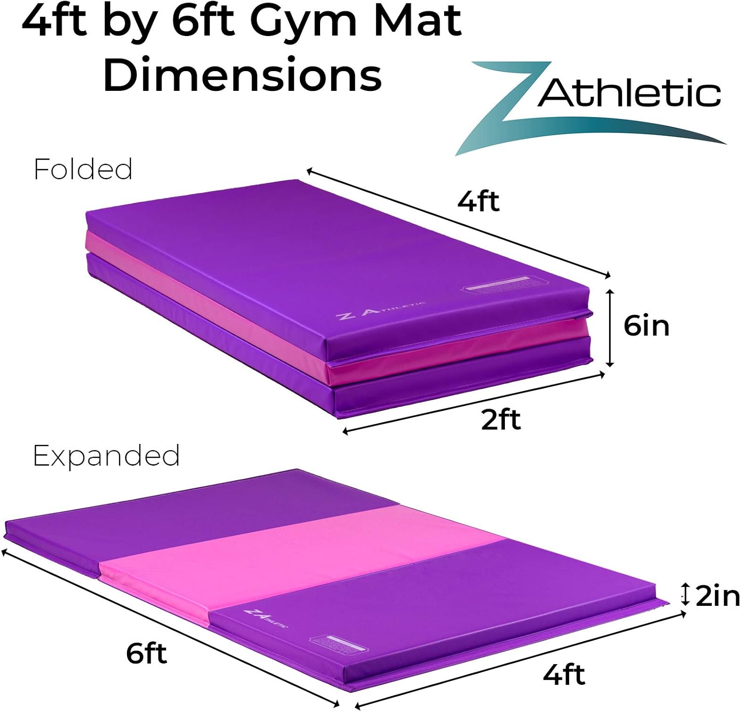 Z ATHLETIC Gymnastics, Tumbling Folding Mats (Pink and Pur, 4ft x 6ft x 2in) : Everything Else