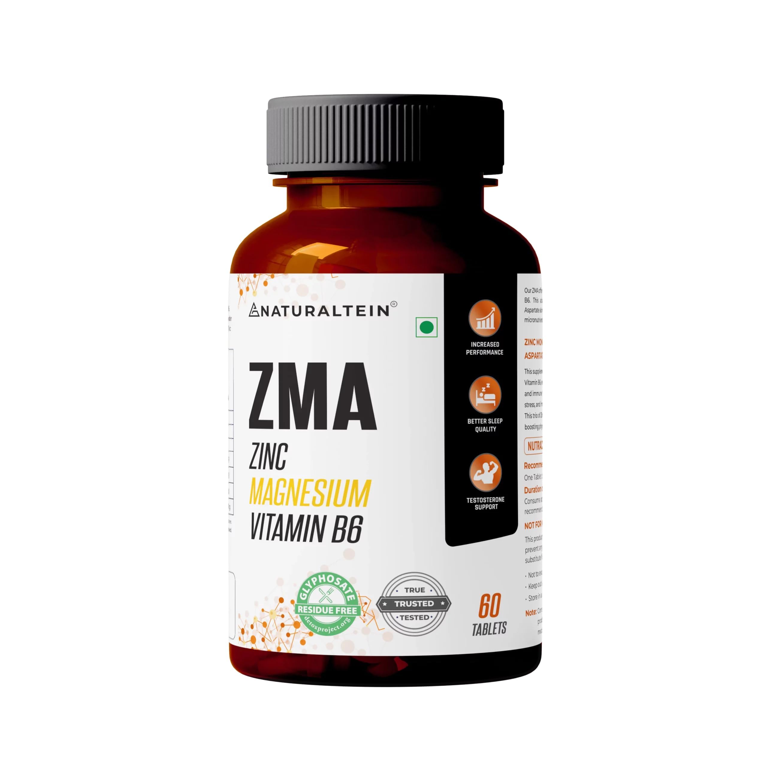 NATURALTEIN – ZMA (Zinc Magnesium Vitamin B6)- Enhanced Absorption, Sports Recovery (60 Tablets)