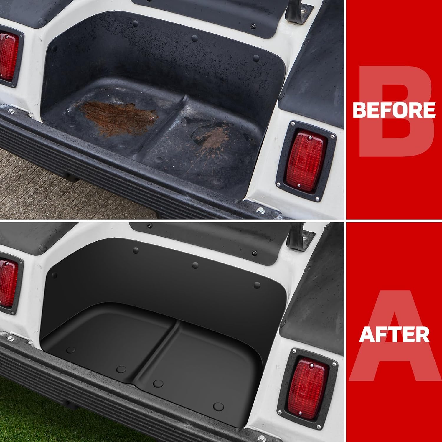 Rear Bag Well Mat for Club Car DS, Rubber Rear Cargo Bed Mat All Weather Protector Slush Liner for Club Car DS Golf Cart Accessories, All Weather Protection