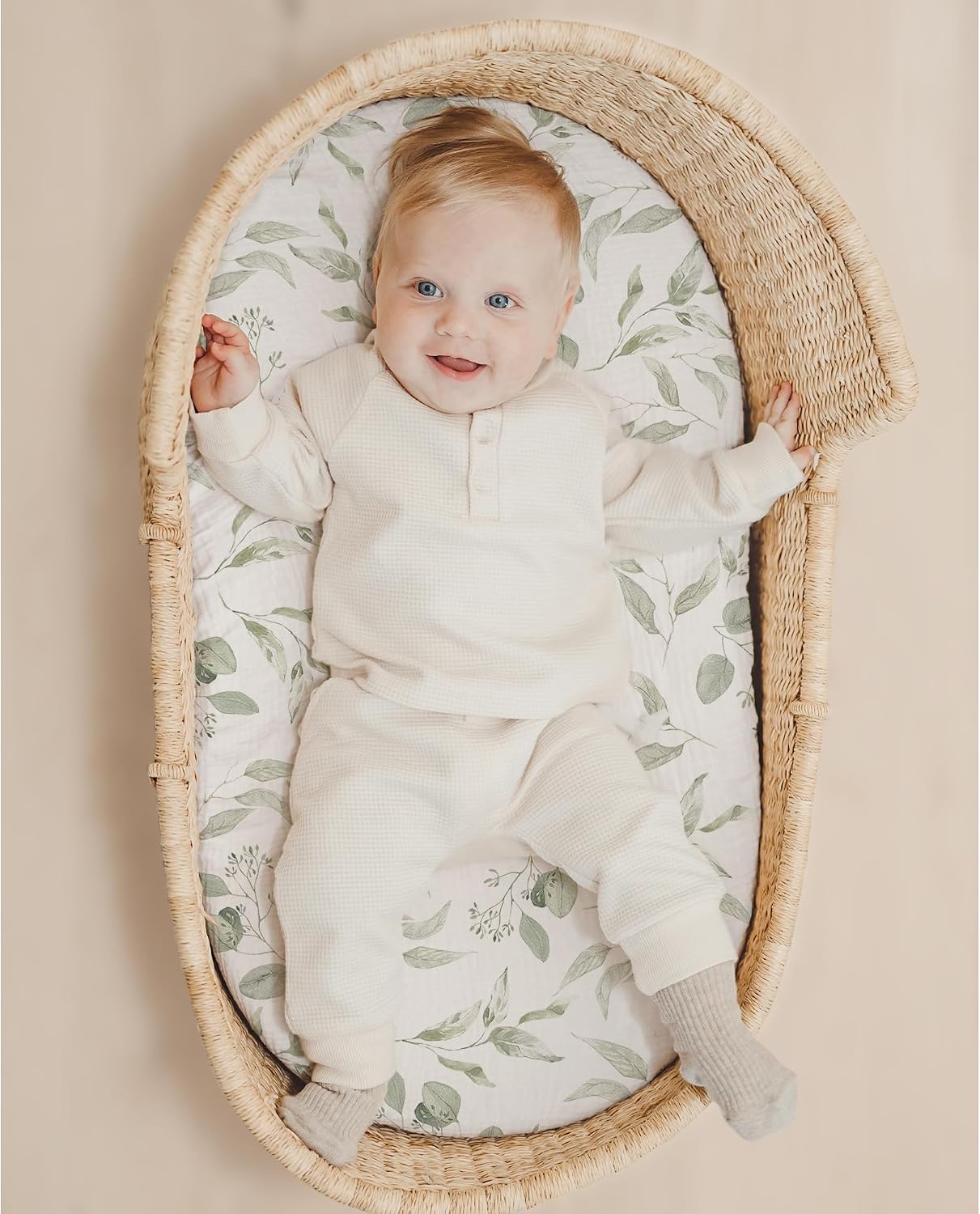 Konssy 2 Pack Muslin Bassinet Sheets for Baby Girls Boys, 32"x16" image 2