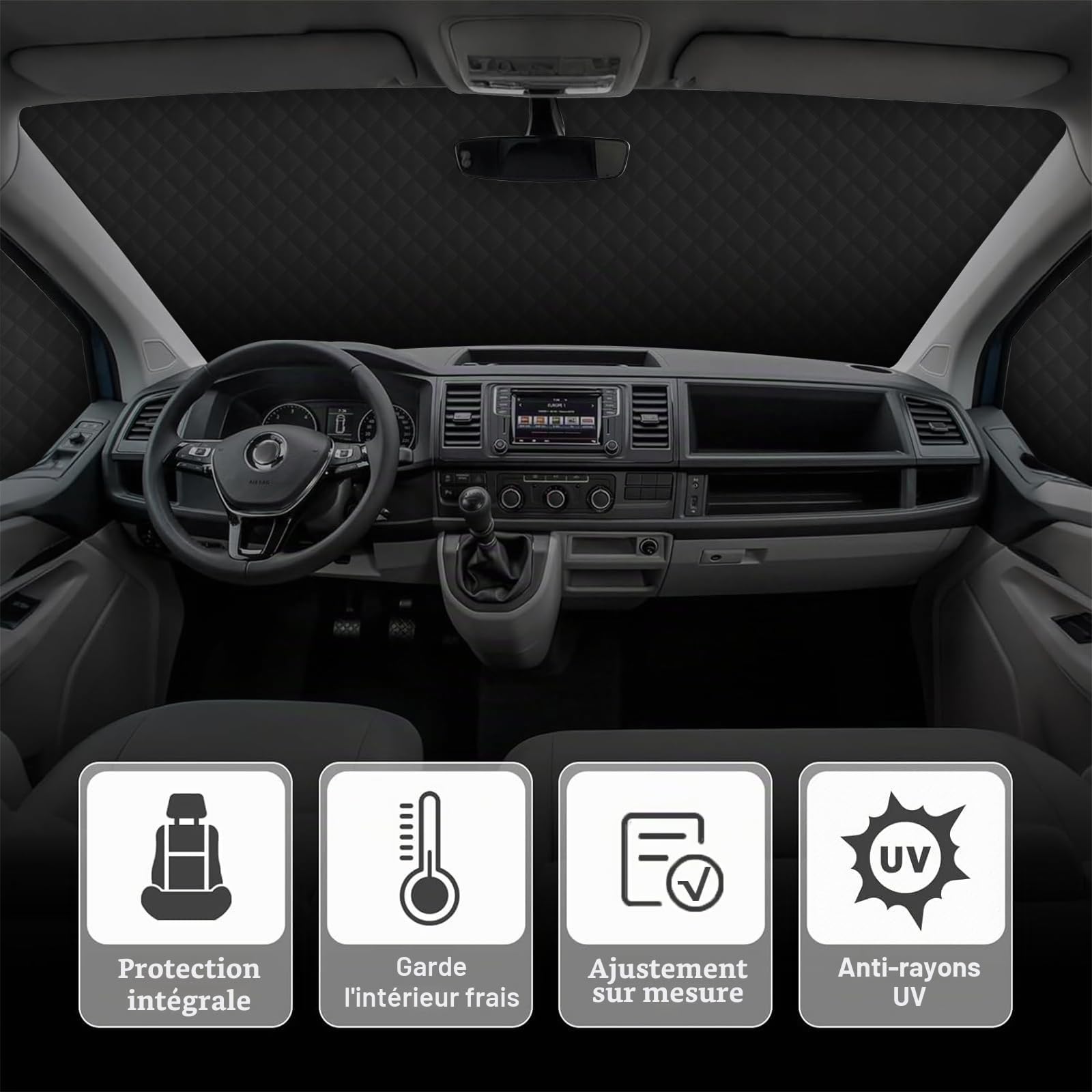 Couverture de pare-brise pour VW T5 Transporter - Protection contre les UV/glace/gel/pluie/poussière/feuilles tombées - Protection solaire pour pare-brise avant de voiture - Couverture de pare-brise