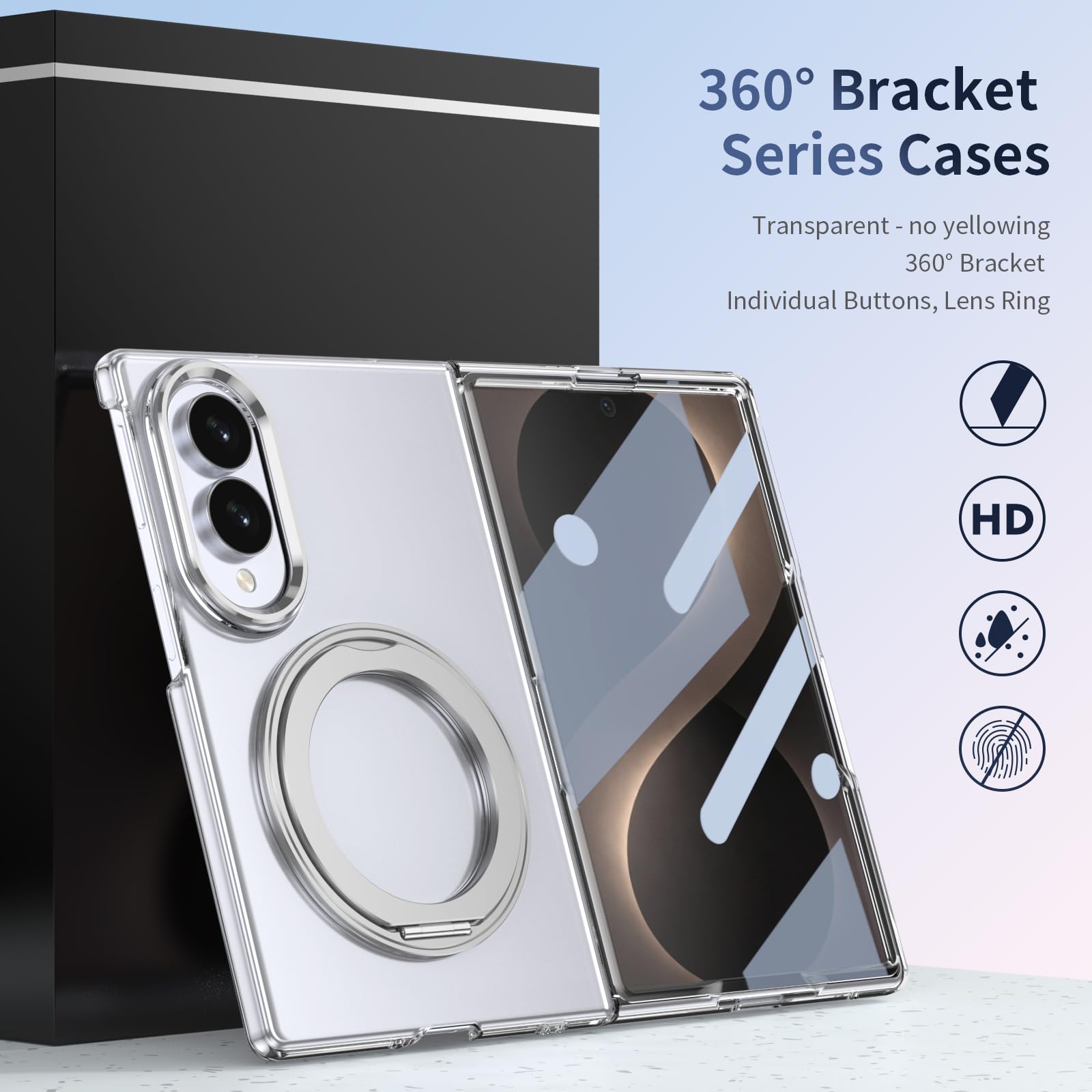 Custodia trasparente per Samsung Galaxy Z Fold 8 Supporto magnetico ad anello | Supporto girevole a 360°, pellicola protettiva per lo schermo sottile, anti-ingiallimento e anti-impronte