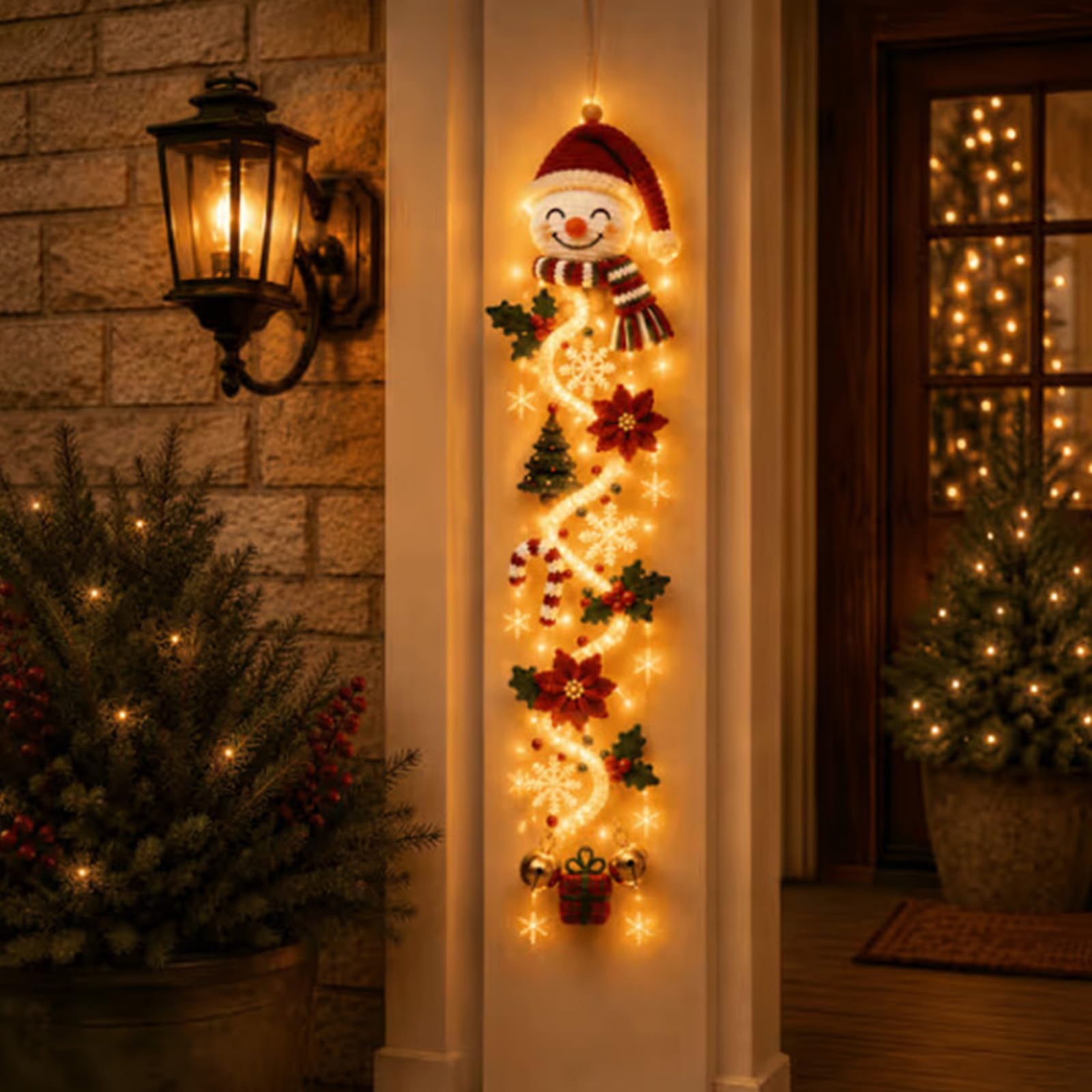 Generic Festivo Iluminado Navidad Puerta Muñeco Nieve Ángel Tela (A)