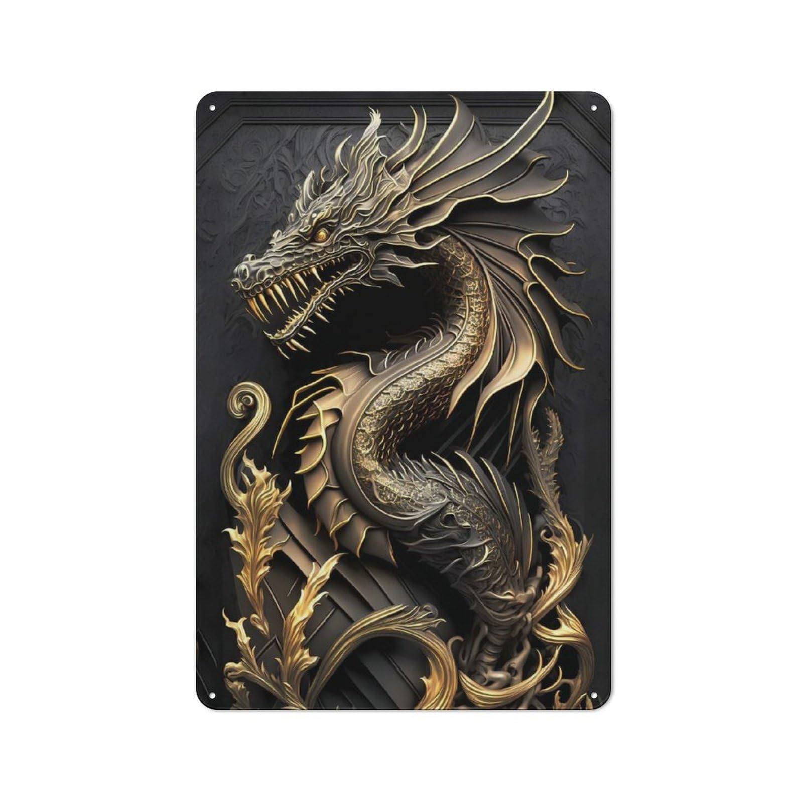 Junmoney Style-14 For Hobby Room Or Studio, Dragon God Art Deco Rustic Tin Wall Plaque 30X20cm, For Vintage Wall Decor Fans, For Metal Sign Collectors