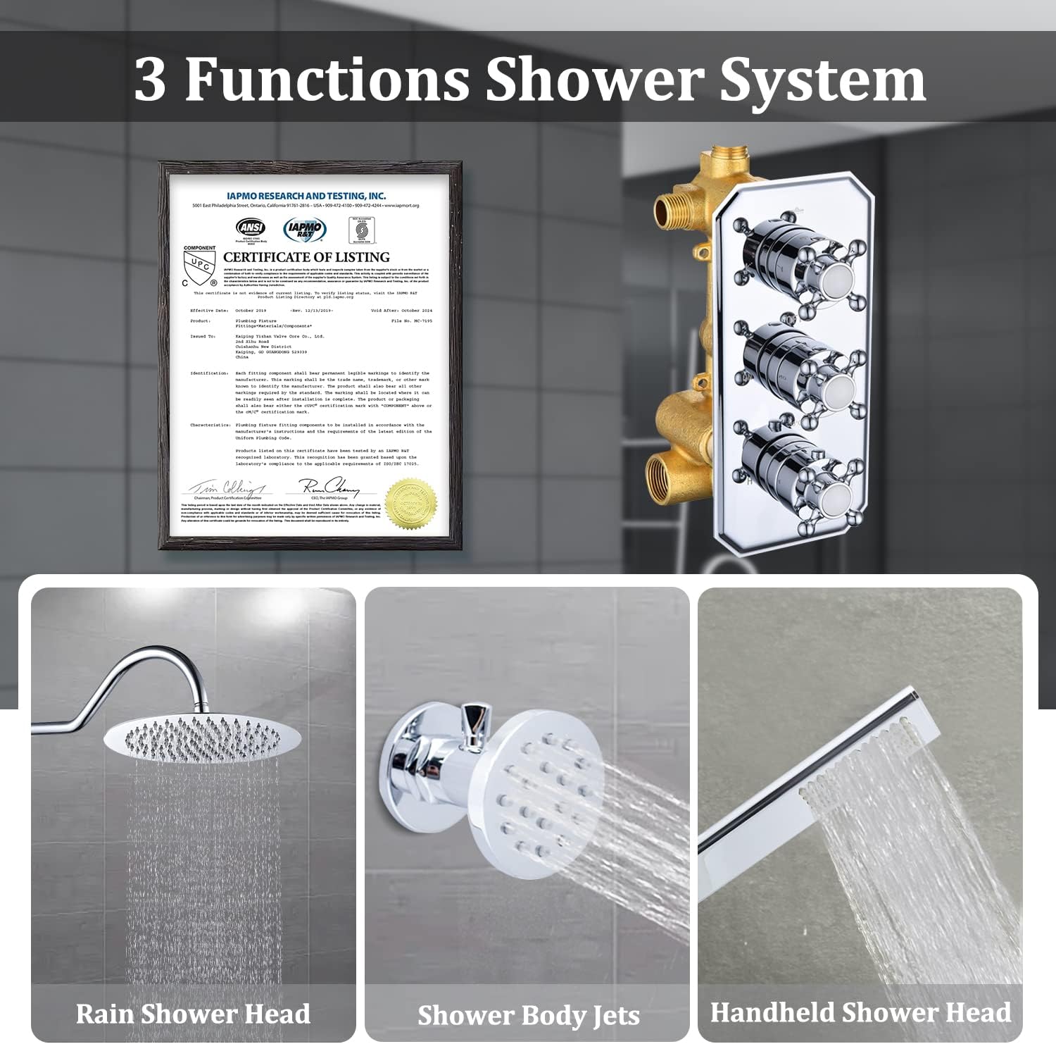 12 Inch Wall Mount Shower Jets System, 3-Function Thermostatic Shower Faucet Set with Rainfall Shower Head and High Pressure Handheld Spray