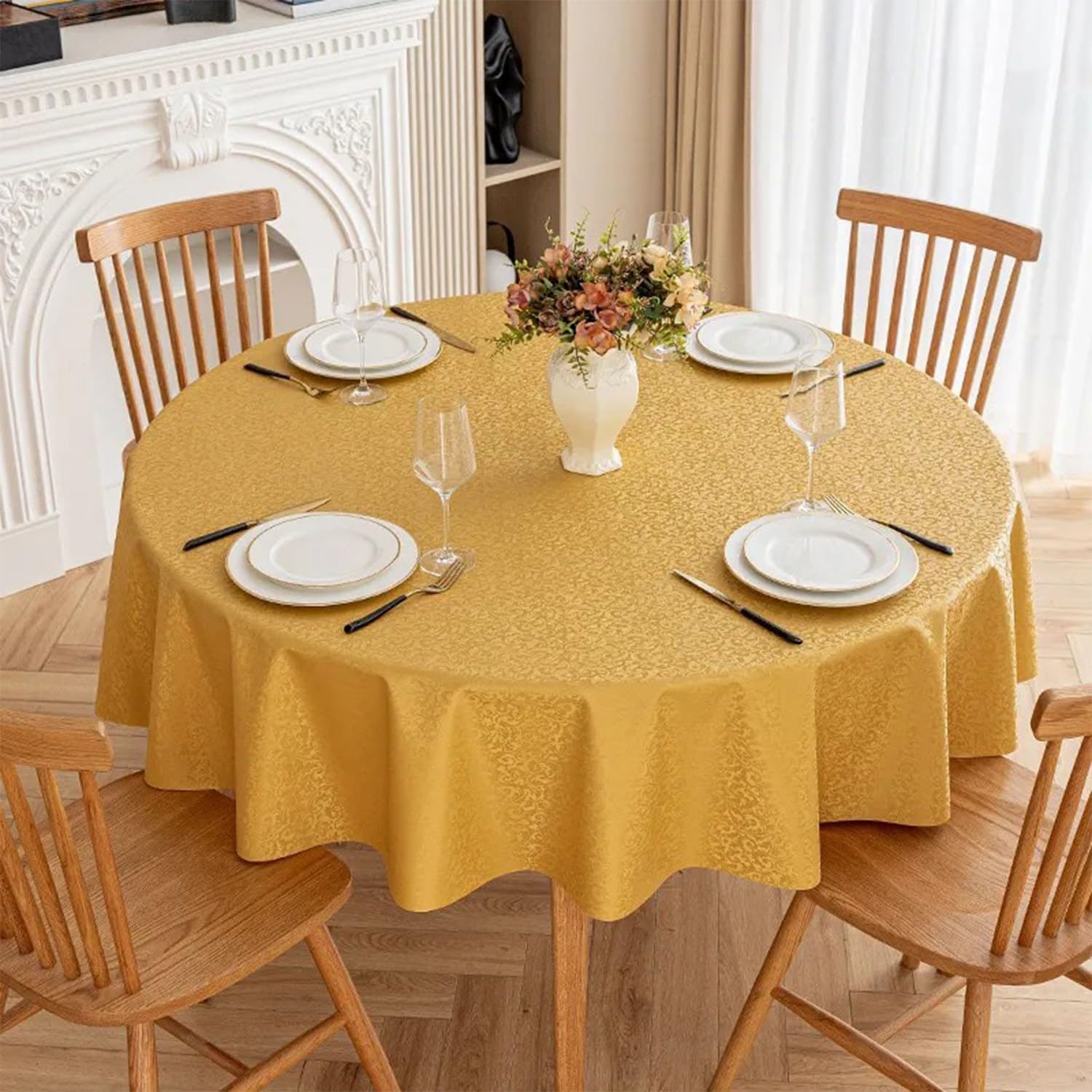 JuanNest Jacquard Round Table Cloth,Outdoor Dining Table Cloth,Design Waterproof Antiwrinkle Spillproof Heavy Weight Soft Tablecloths for Circular Table Cover and Kitchen Dinning Tabletop Q,200CM