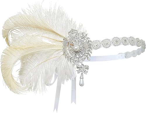 Miniatura 5 de BABEYOND Diadema de plumas vintage de los años 20, accesorios para el cabello de Gatsby con perla