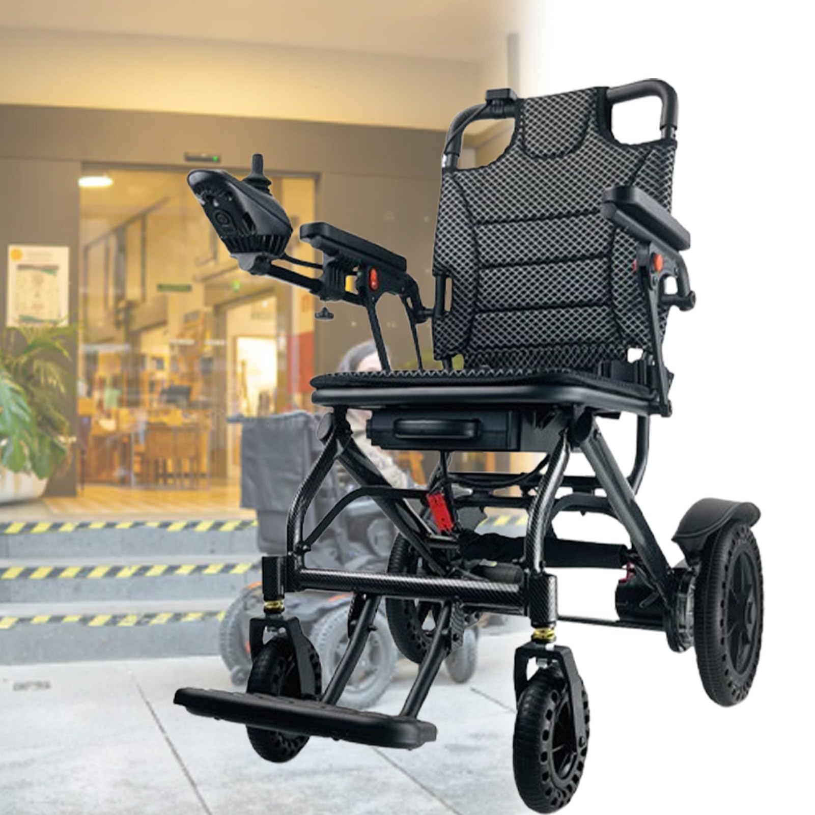 Sedia a rotelle elettrica per adulti, leggera, per tutti i terreni, pieghevole, ausilio per la mobilità con motore da 360 W, batterie rimovibili
