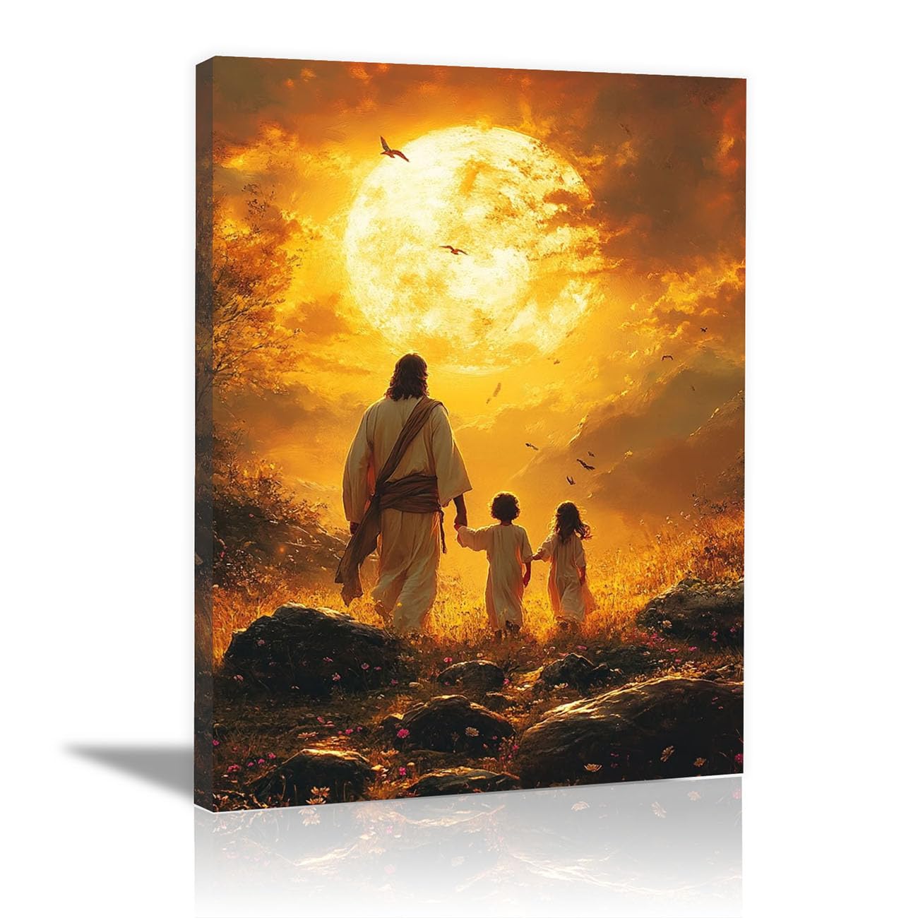 QUSAAOU Christian murals Modern Jesus Sketch Jesus canvas murals Canvas Wall Decor，Suitable for office,living room,bedroom and church decoration(orange)-50x70cm Framed