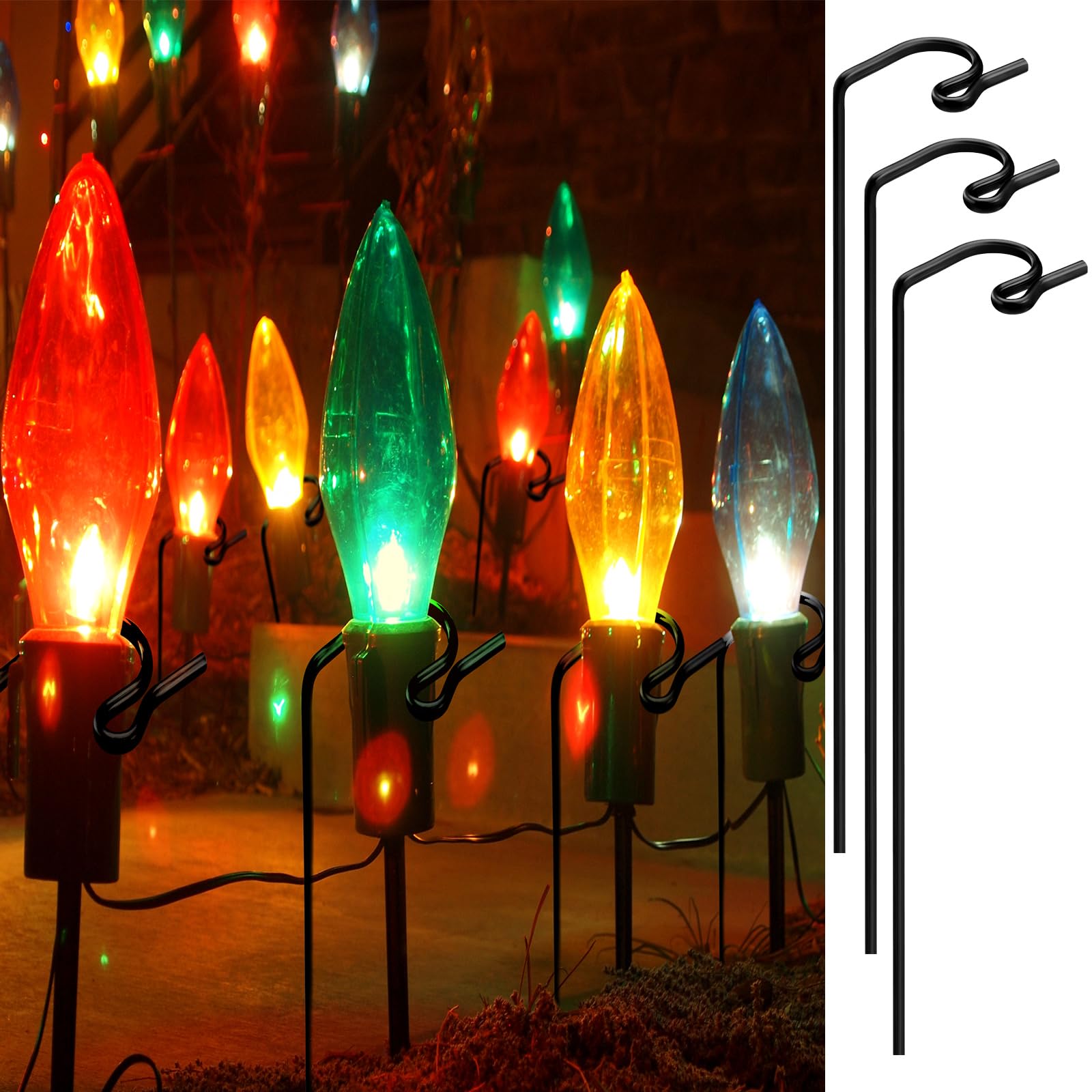 Ferraycle Confezione da 24 paletti di luci natalizie da 25,4 cm, in metallo, per esterni, cortili, universali, per vialetti di Natale, colore nero