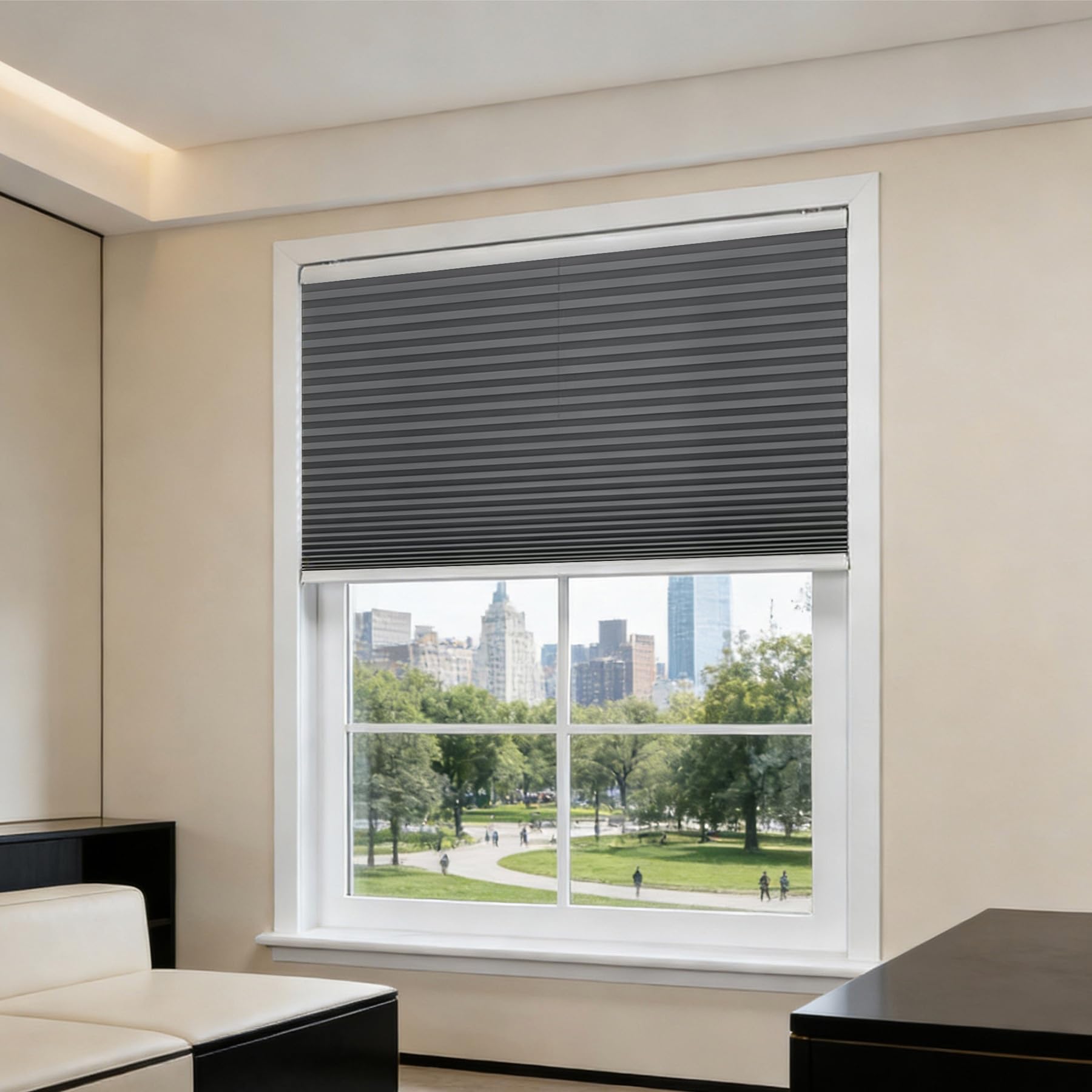 Store plissé réglable haut bas avec ouverture double sens gris