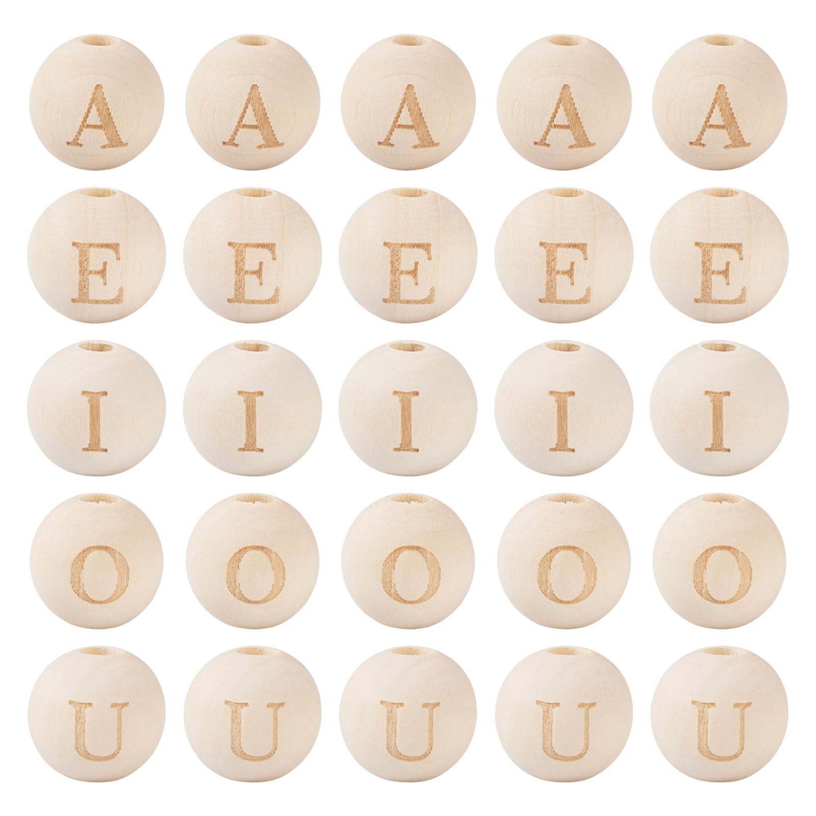 Boutigem 100Pcs Wooden Alphabet Beads Round with Vowel Letter Wood Beads Large Hole European Beads for Christmas Jewelry Making DIY Crafts - Image 2