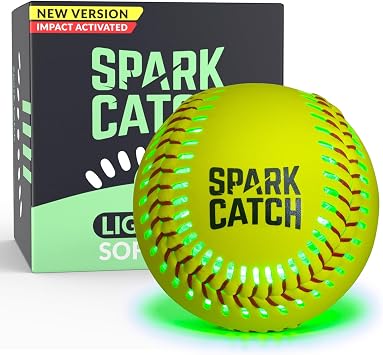 SPARK CATCH Light Up 12" Glow in The Dark Fastpitch Softball for Girls, Teens, and Players Neon Green