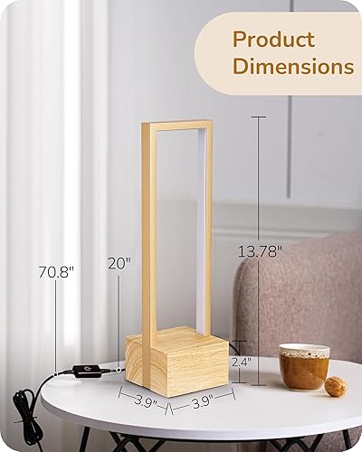 Miniatura 5 de EDISHINE Lámpara de mesa LED, lámpara de noche de madera con 3 temperaturas de color, lámpara de mesa cuadrada regulable para dormitorio, sala de