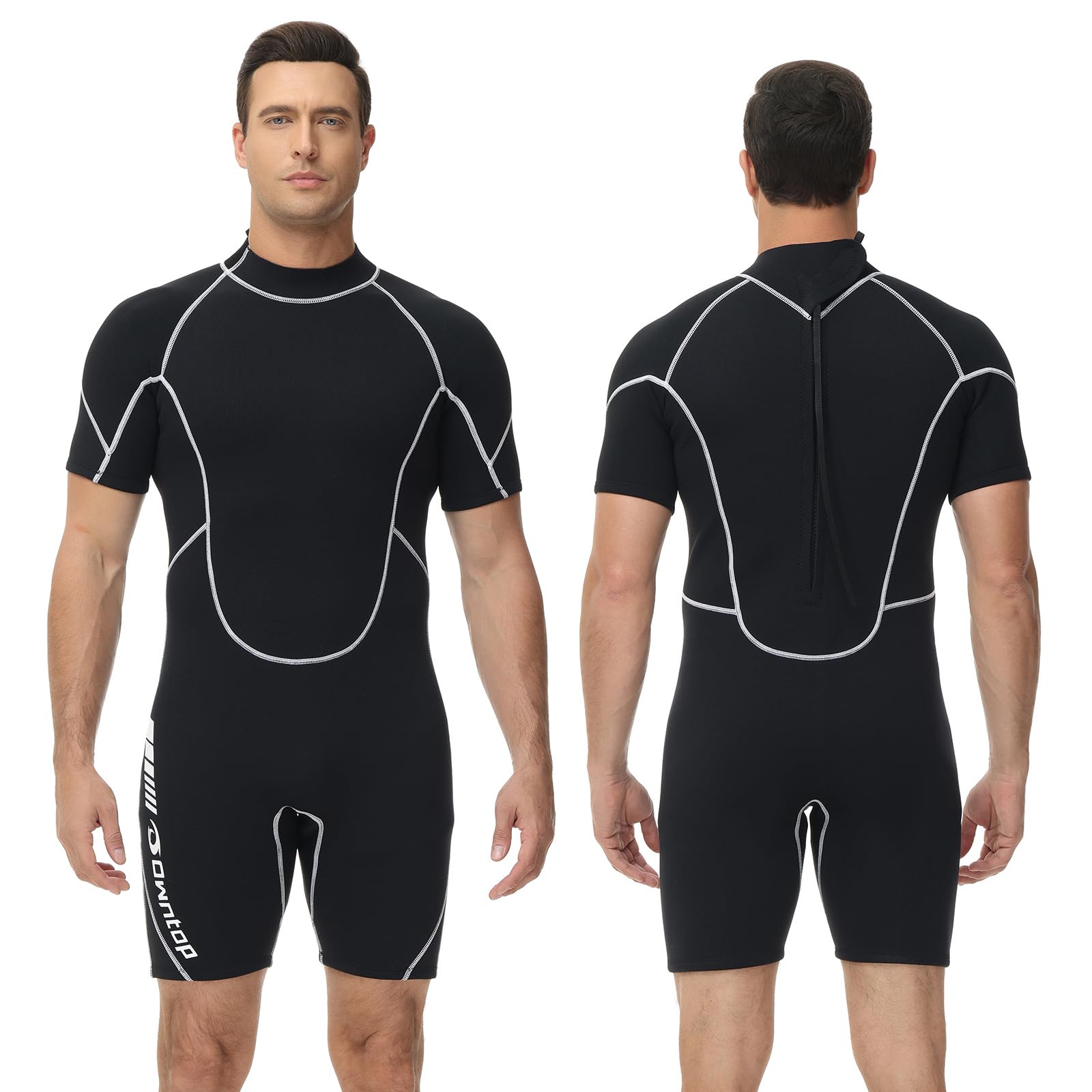 Owntop Traje de Neopreno Shorty 3/2mm Hombres Mujeres - Trajes de Buceo con Cremallera Trasera para Buceo Surf, Manga Corta Neopreno Elástico Wetsuit para Deportes Acuáticos