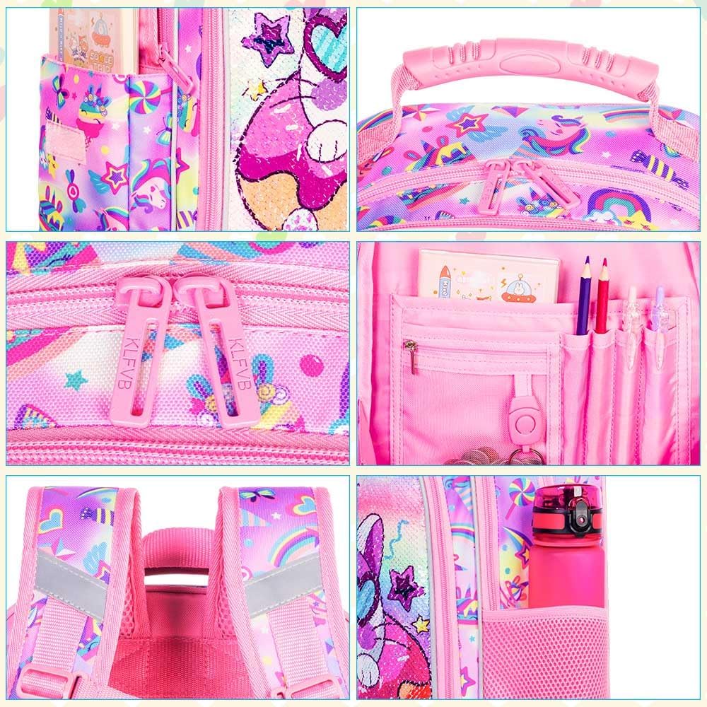3PCS Kids Backpacks for Girls, 16" Little Kid Preschool School Bookbag and Lunch Box - Unicorn/Mermaid/Flamingo | 3PCS, Preschool School, Bookbag, and Lunch Box