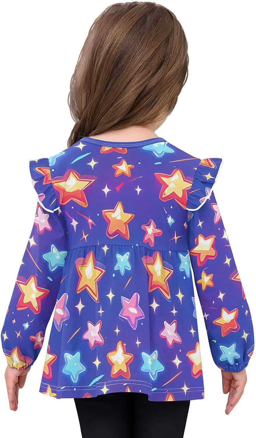 visesunny Toddler Clothes for Girls Jelly Meteor Star Long Sleeve Fall Shirts Cotton Top with Ruffle Collar