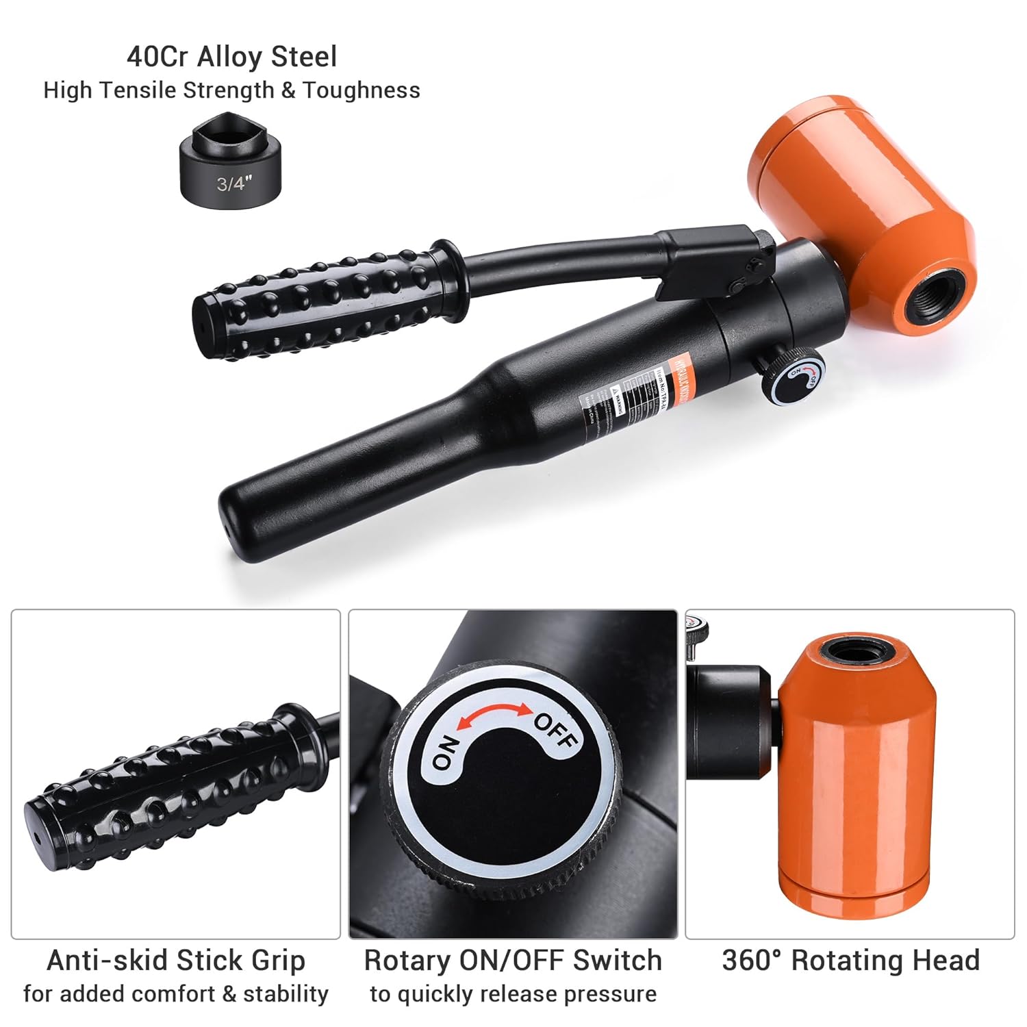 8-Ton Hydraulic Knockout Punch Driver Tool Kit with 6 Dies 1/2" to 2" Hole Puncher Tool Kit 360-Degree Rotatable Head for Stainless Steel, Iron, Steel, Aluminum, Brass