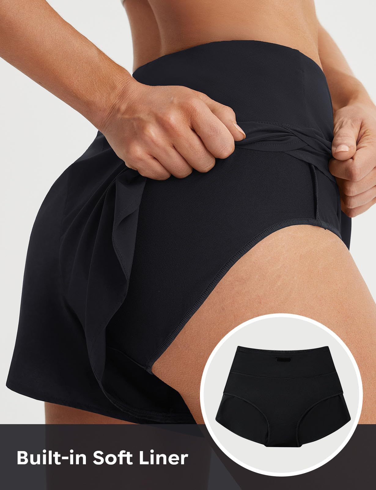 baleaf Spodenki do biegania damskie 7,5 cm spodenki treningowe szybkoschnące szorty sportowe z wysokim stanem spodenki treningowe, Czarny, M