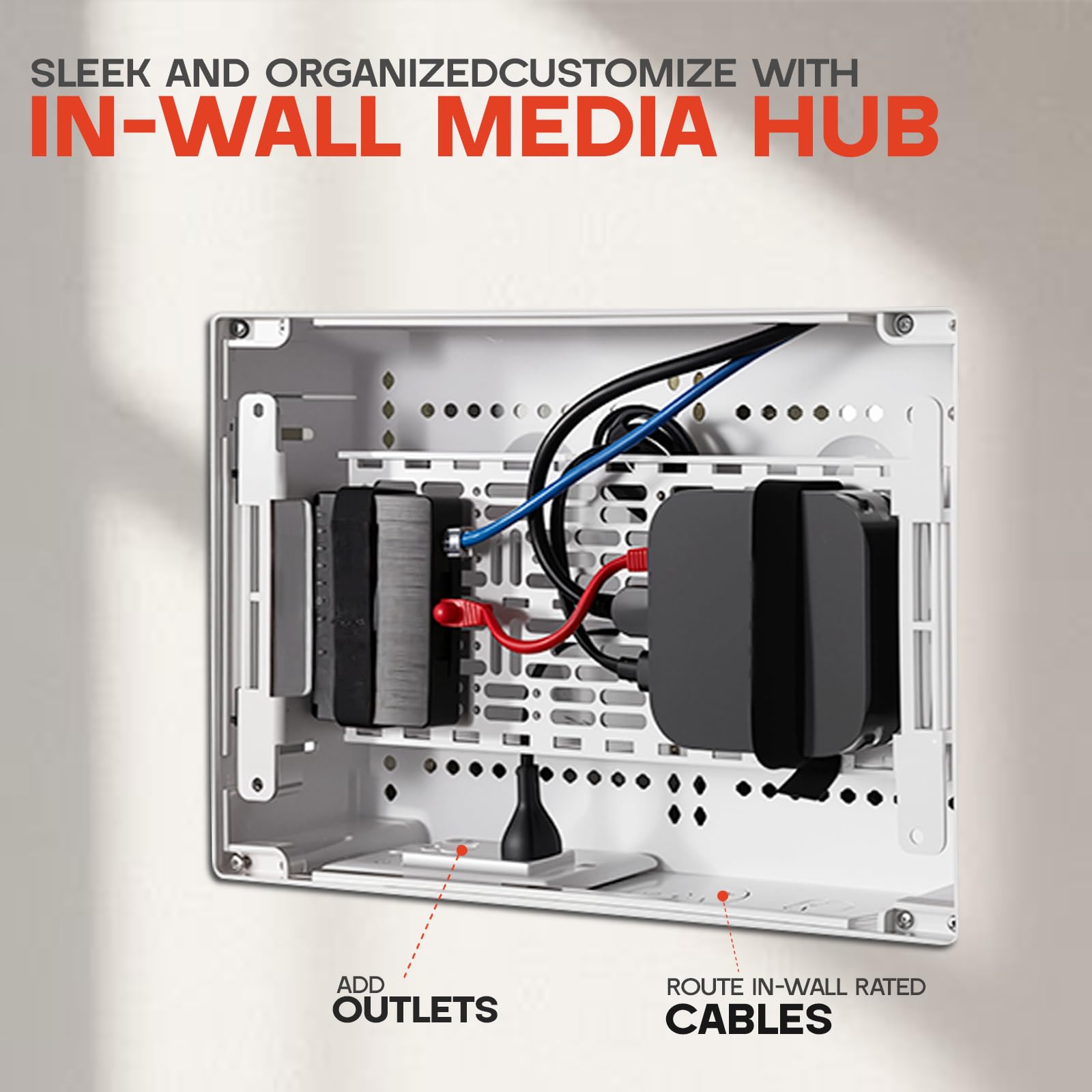 Media Box da incasso, kit di gestione dei cavi TV, in scatola multimediale a parete per Roku, Apple TV, Samsung One Connect Mini, compatibile con WiFi, doppio scopo, bianco-9