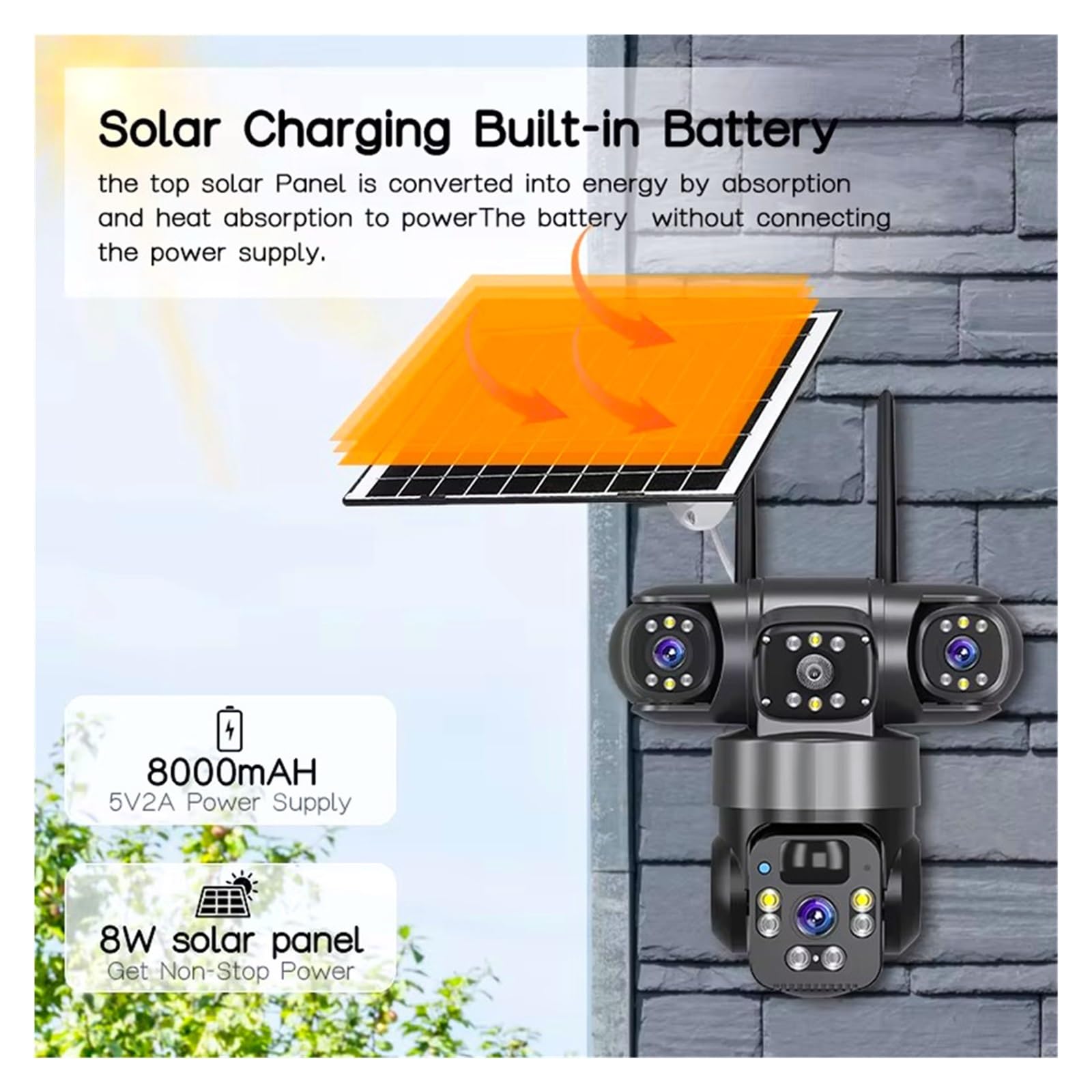 Telecamera PTZ Solare V380 6K Triplo Schermo 4G WiFi Impermeabile Sorve | Doppia Rete 4G SIM E WiFi, Funziona Senza Rete Domestica Per Sorveglianza Aree Isolate(4G Cam 64G Card)