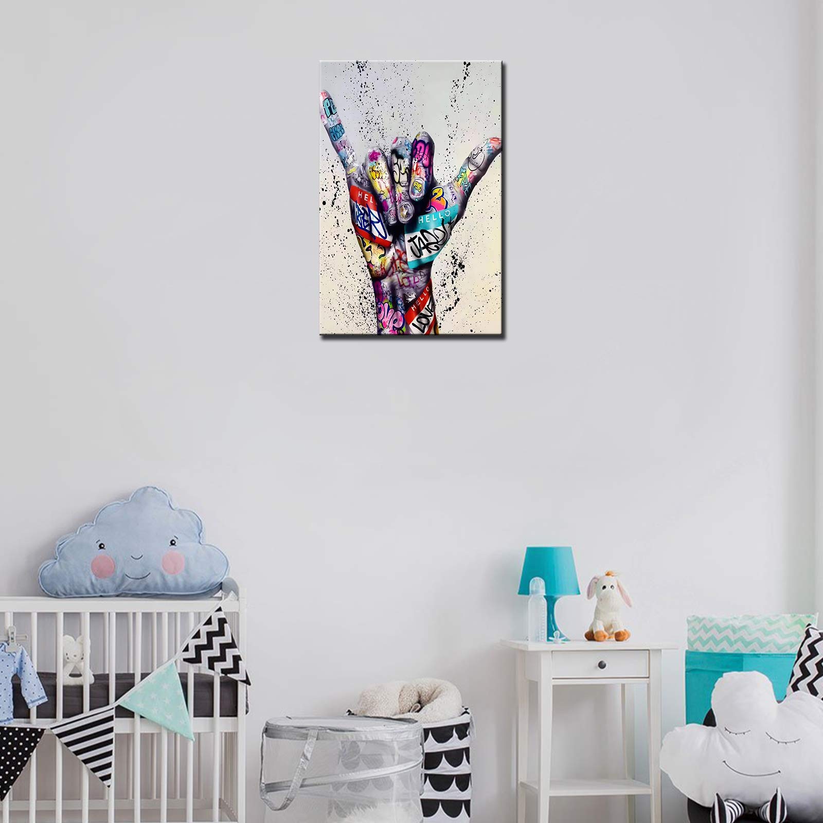 Banksy Street Art Decor Fingers Pictures Graffiti Two Fingers Means Number Six Artwork 1 Panels Canvas Wall Art Living Room Nordic House Decor Framed Ready to Hang Poster and Prints(16''Wx24''H) - Image 2