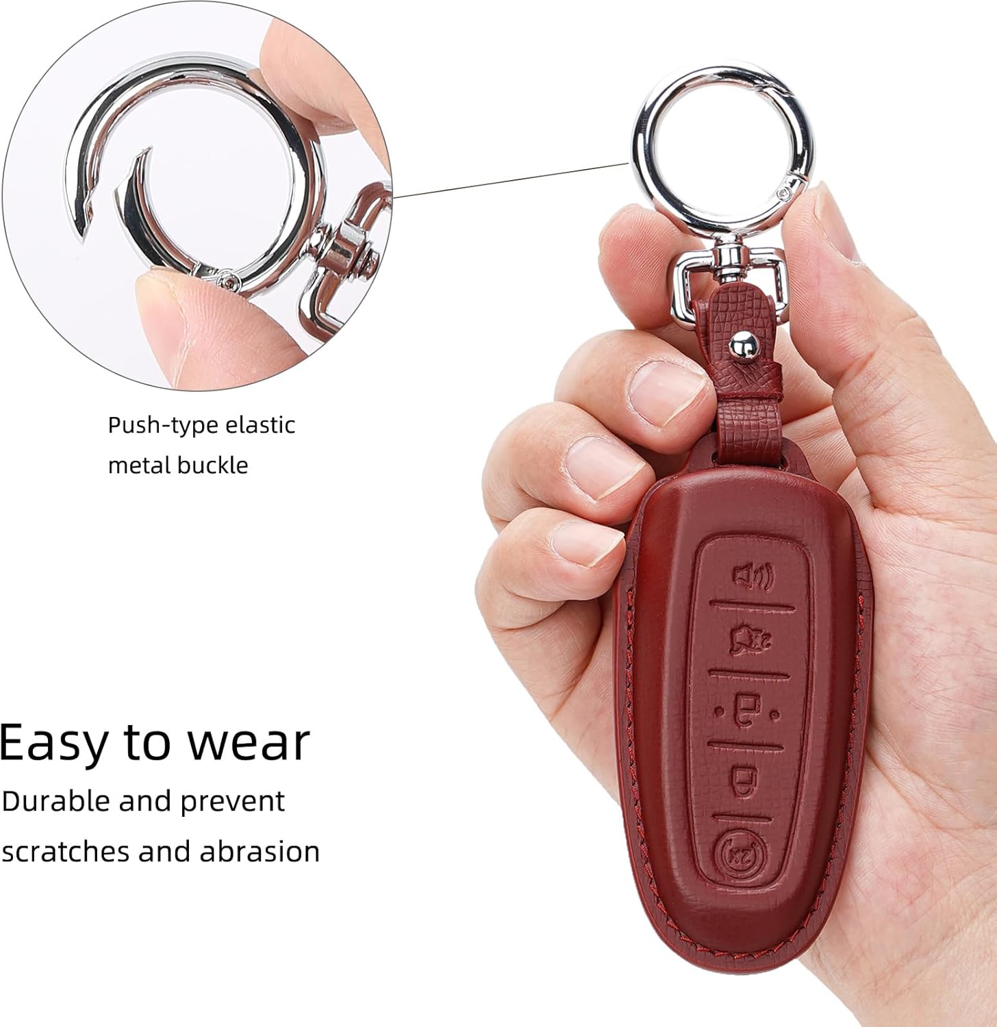 Leather Key Fob Cover Case,Key Shell Case Compatible for Ford C-Max Edge Escape Expedition Explorer Flex Focus Taurus Lincoln MKS MKT MKX (Deep Red)
