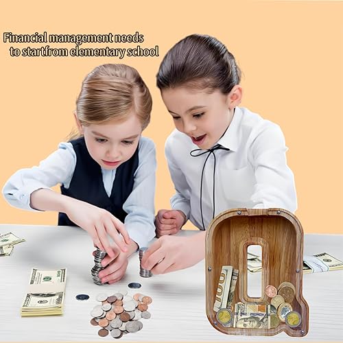 Miniatura 67 de Alcancía grande para niños y niñas, alcancía de madera personalizada con diseño recortado, bancos de monedas de letras del alfabeto, caja de ahorro