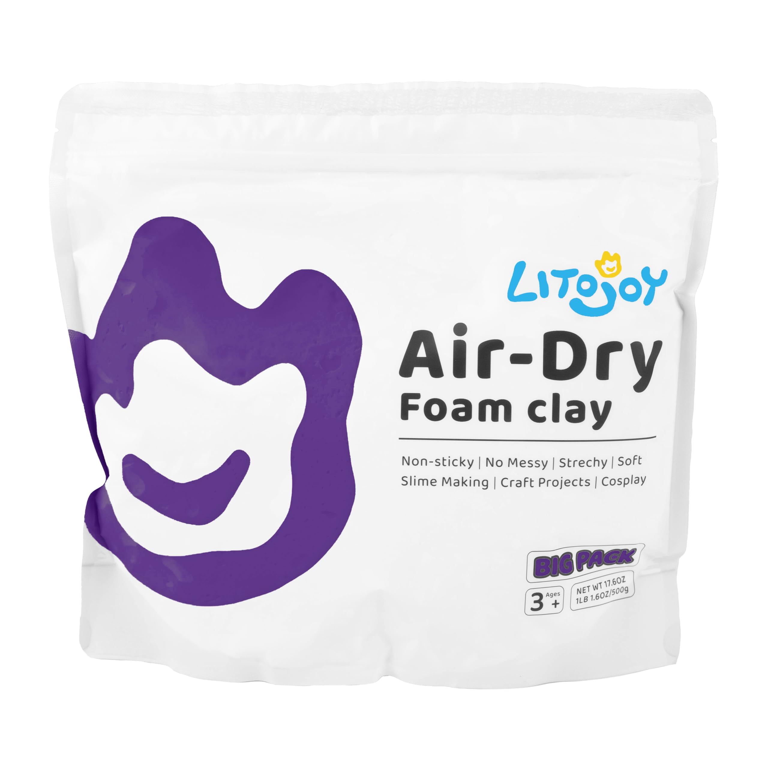 Purple Air Dry Foam Clay - Modeling, Soft, Light Weight for School Supply, Art Projects, Deco Flower Mirror, Halloween Cosplay Props, Fake Bake, Slime Supplies- 1.1 Lbs / 500 Grams (Purple)