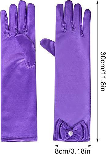Miniatura 2 de Guantes de princesa para niñas, color blanco, largos, de satén, con lazo, para cumpleaños, boda, fiesta de disfraces