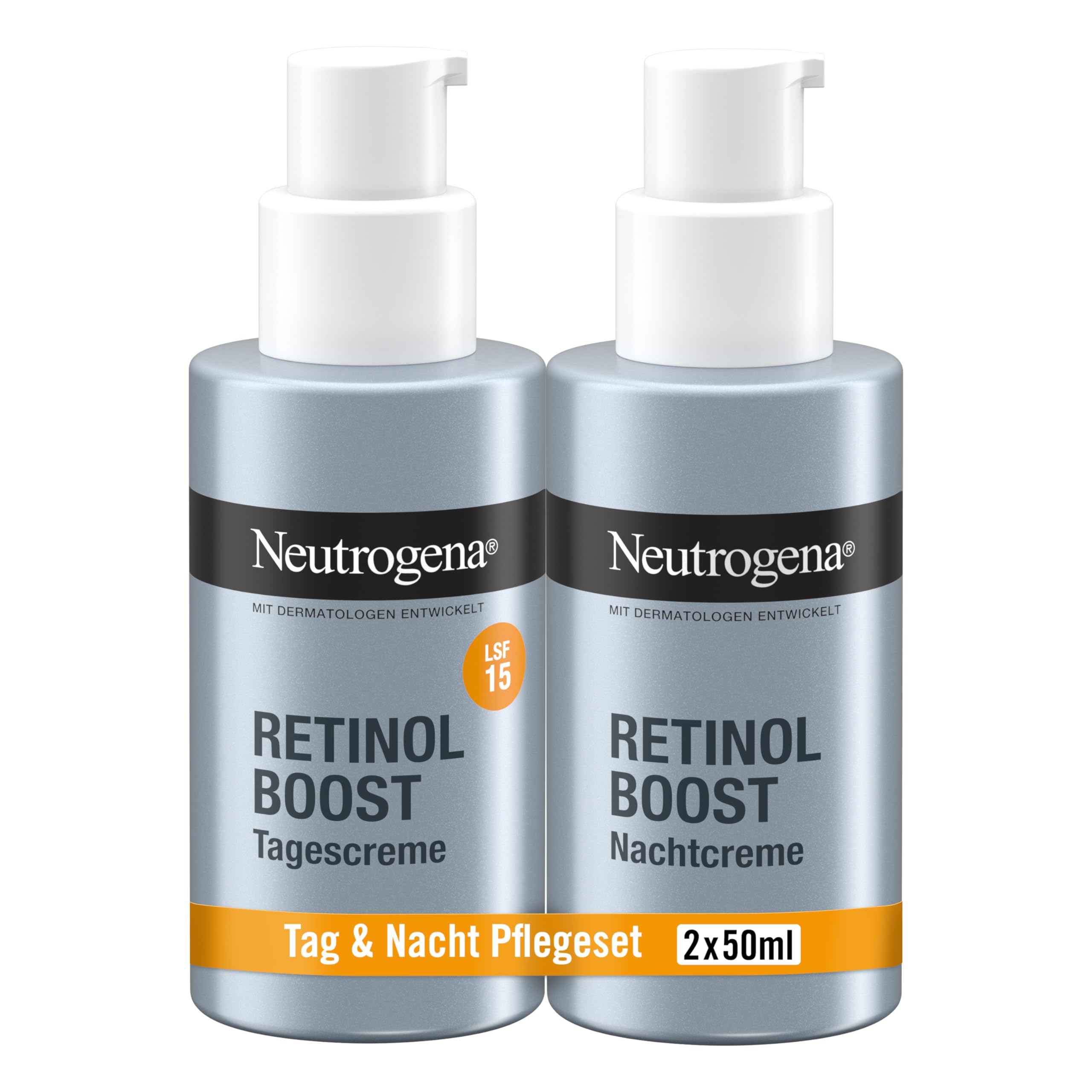 Neutrogena Retinol Boost Tages- & Nachtcreme Set (2 x 50 ml) – Anti-Aging Pflege mit Retinol, Hyaluronsäure & LSF – Für glattere, straffere Haut Tag & Nacht