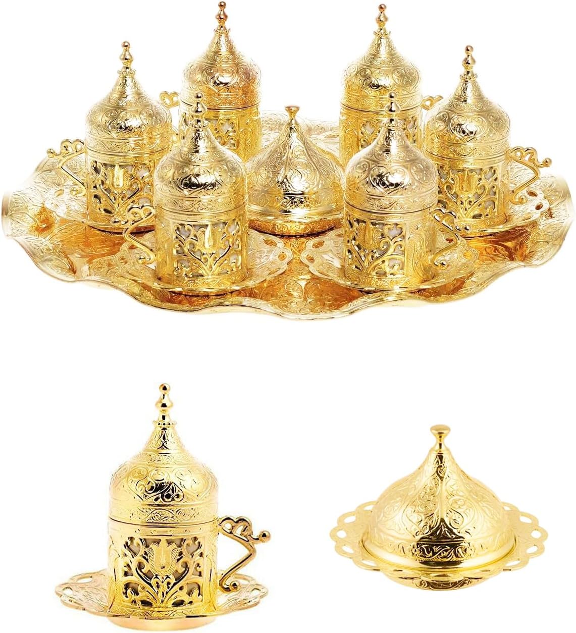 Coffee Presentation Set Coffee Cup Set for 6 People Turkish Arab Greek Coffee Cup Espresso Latte Traditional Ottoman Turkish Coffee Set for 6 People (Copper Antique)