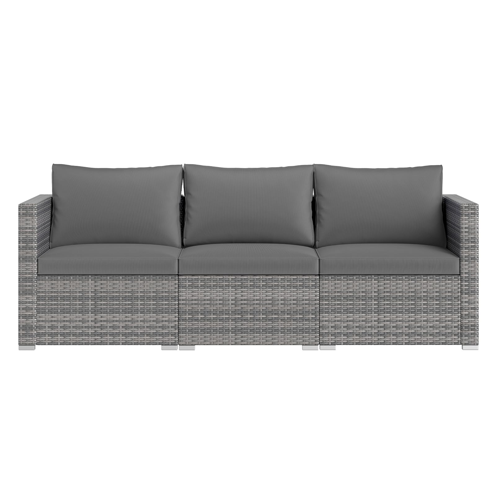 GIANTEX Sofá Exterior 3 Plazas de Ratán, Mueble de Jardín Modular 3 Piezas con Cojines Gruesos, 193 x 67 x 61,5 cm, Juego de Conversación para Balcón, Terraza (Gris)