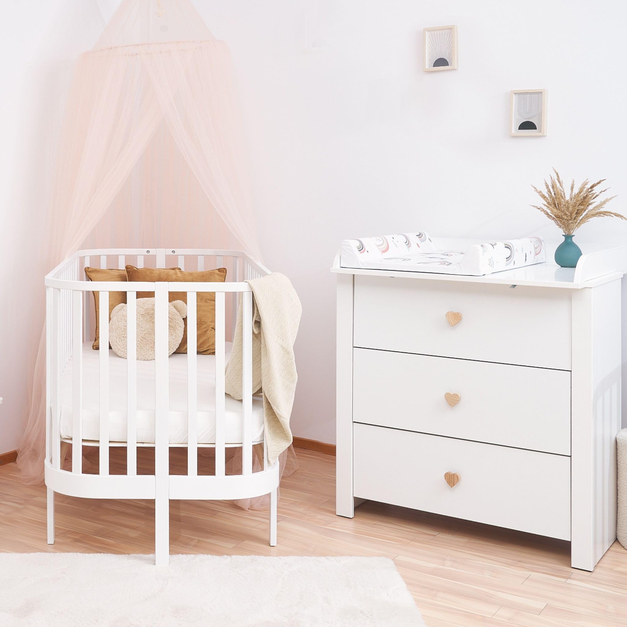 ATB Wickelkommode - Wickeltisch 101 x 85 x 75 cm - Babyzimmer Komplettset - Funktional Möbel - Bequemer Baby mit Schubladen – Baby Changing Table - Weiße - Little Heart