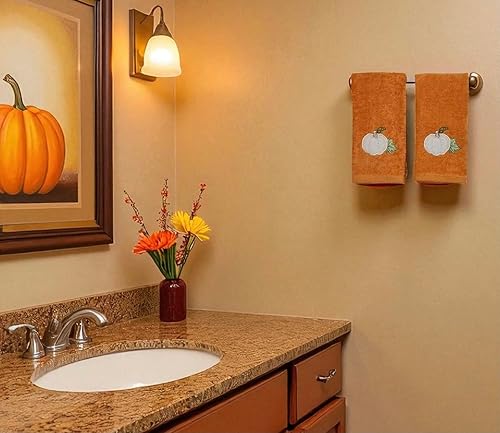 Miniatura 10 de Toallas decorativas para la punta de los dedos de la cosecha de otoño linda corona de bienvenida en felpa suave algodón gris naranja, juego de 2 12