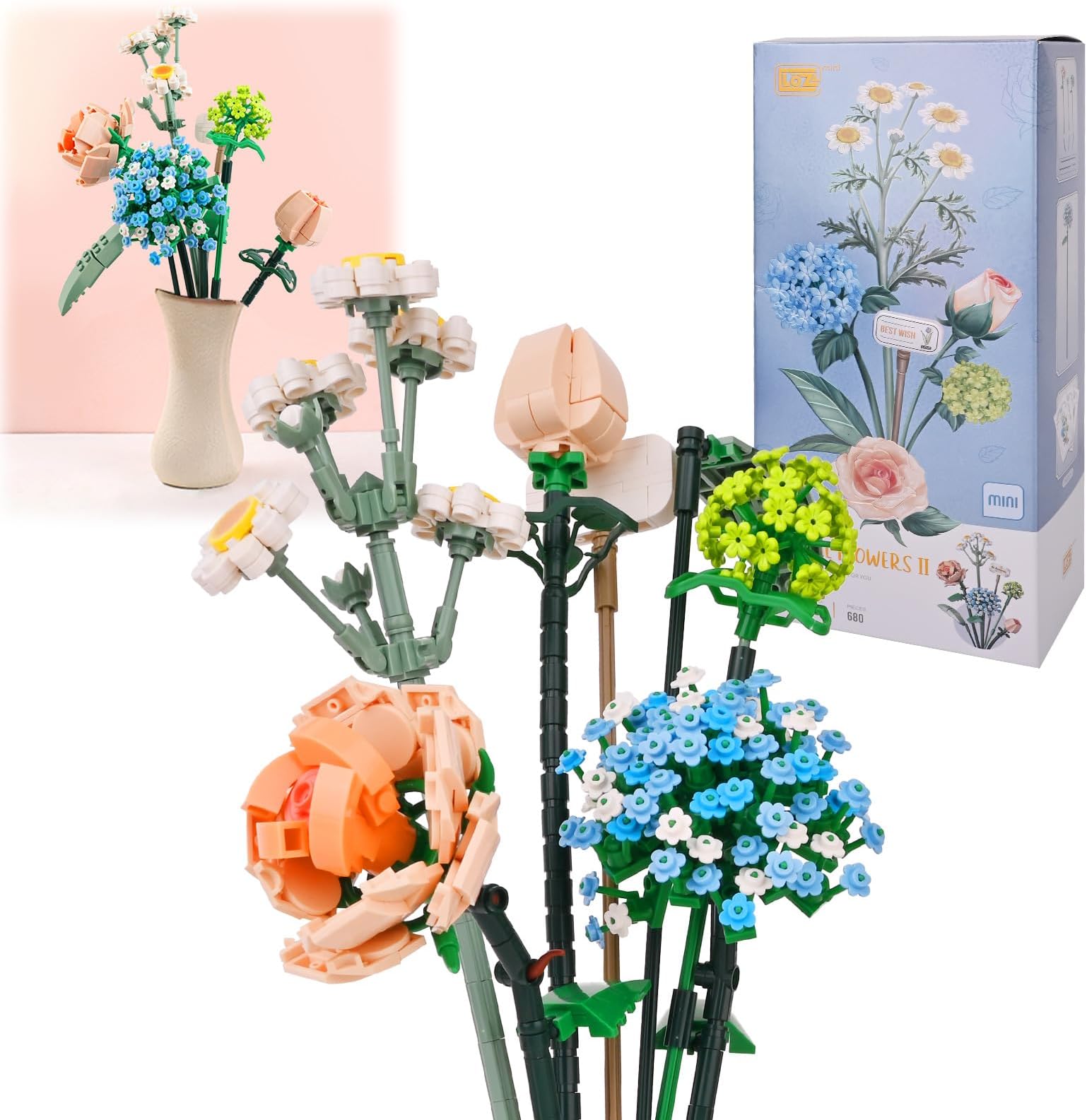 Mini Bricks Flower Bouquet Building Sets, Artificial Flowers, DIY Unique Decoration Home, 547 Pieces Botanical Collection Ideal Women's Day Present for Ages Couples Women Wife
