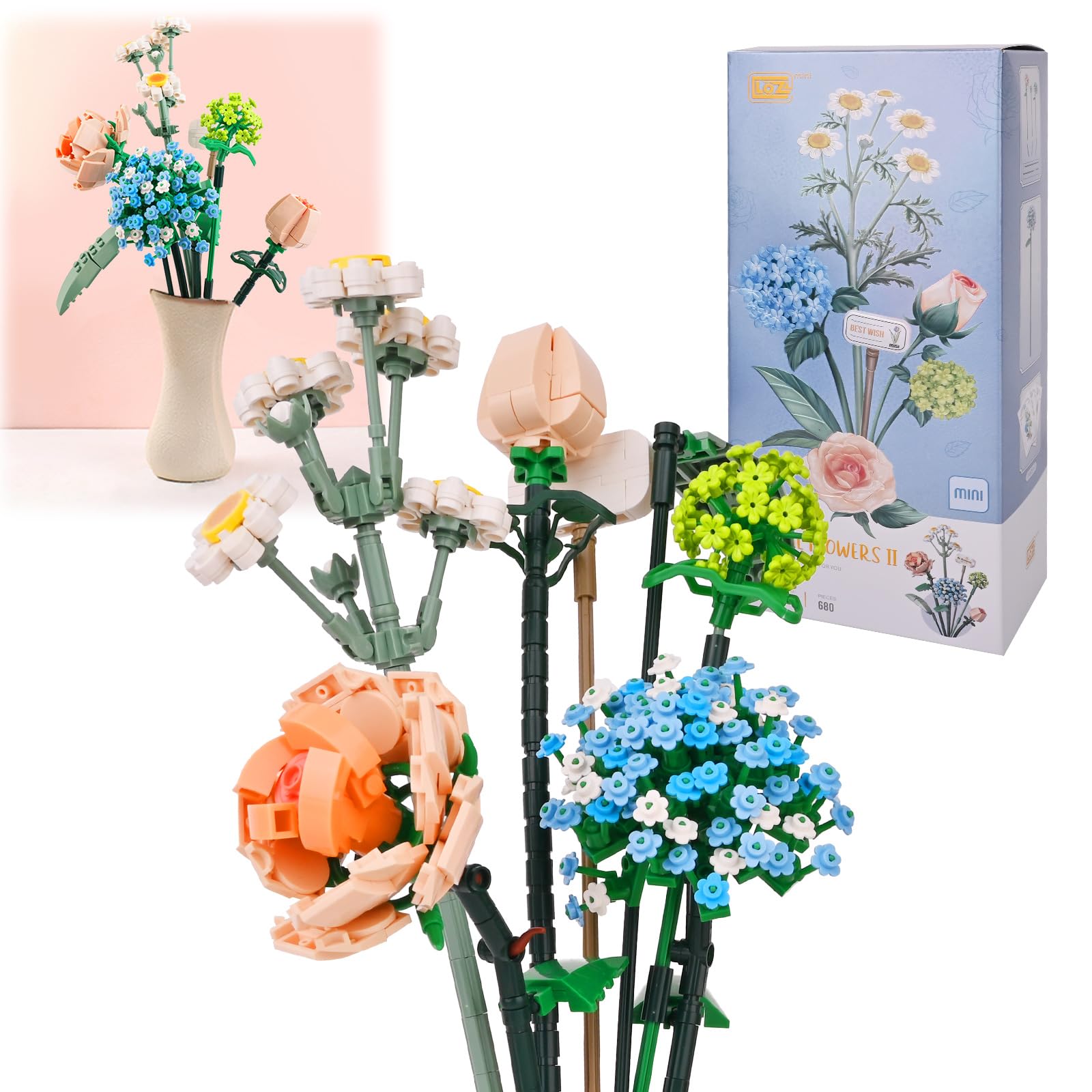 Mini Bricks Flower Bouquet Building Sets, Artificial Flowers, DIY Unique Decoration Home, 547 Pieces Botanical Collection Ideal Women's Day Present for Ages Couples Women Wife