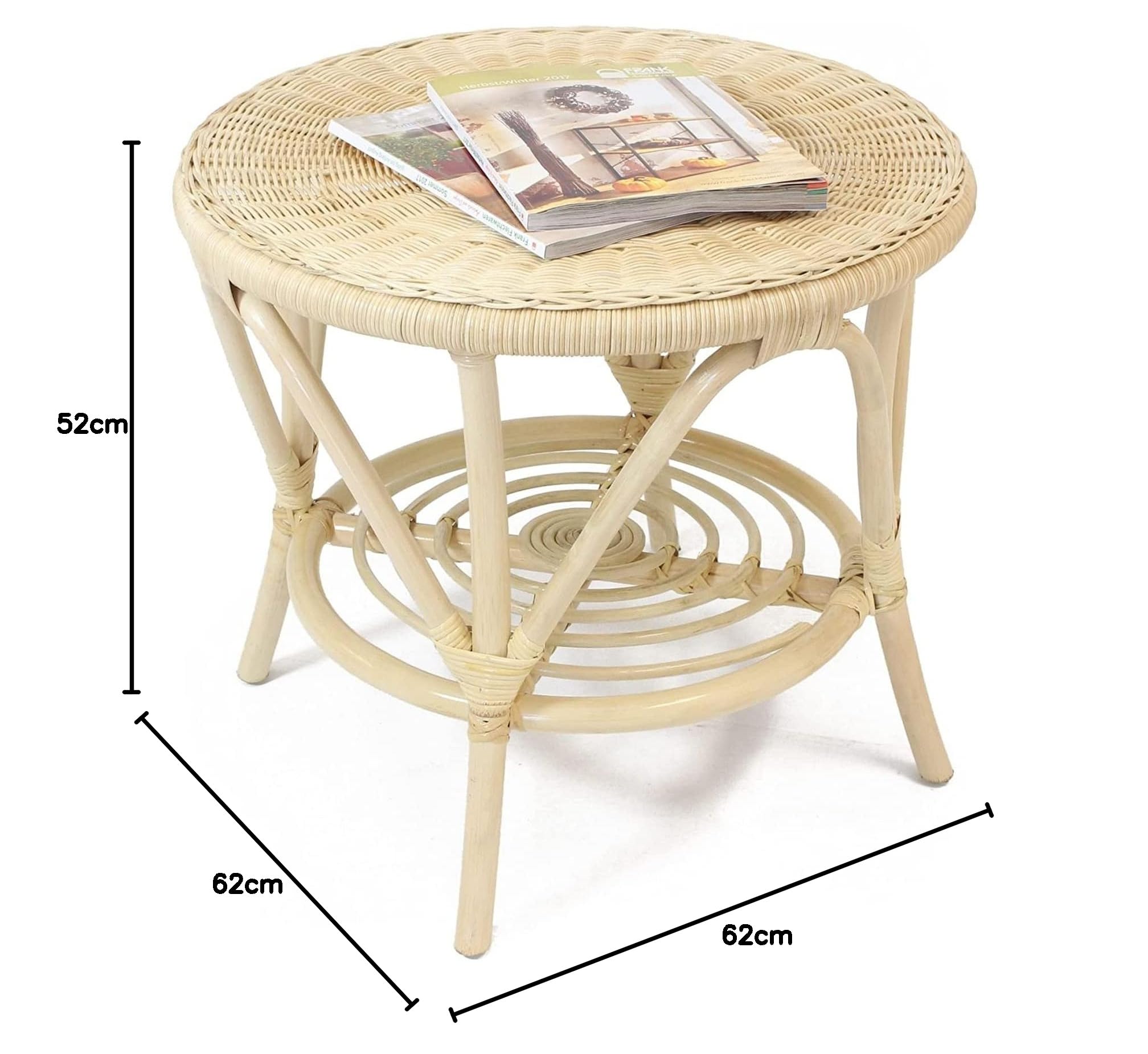 Dekoleidenschaft Table d'appoint en rotin laqué naturel, ronde, Ø 62 cm, table d'appoint, table basse, table de salon