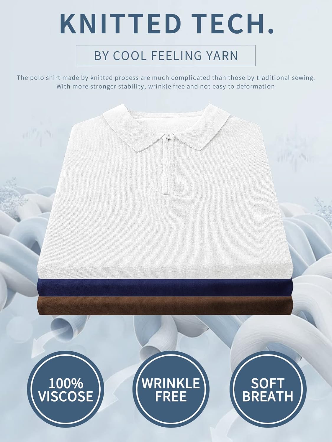 RQP Mens Zipper Polo Shirts Knit Casual Shirts Short/Long Sleeve,Stretch Slim Fit Golf Shirts,Soft Pullover - Image 5