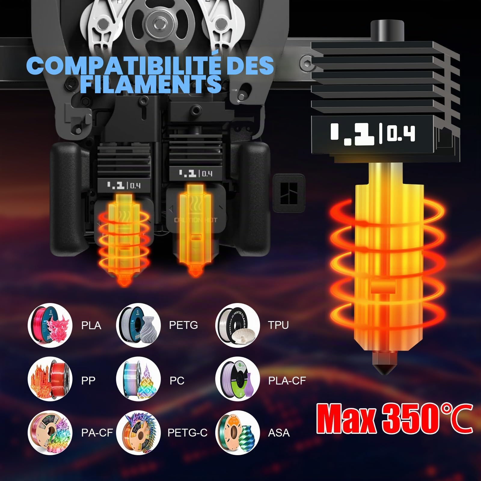 P2S H2S H2D Hotend avec 1Pcs buse en acier trempé 0,4, 0,6, 0,8mm, Kit Hot End Extrudeur Buse en Acier Trempé pour Bambulab P2S/H2S/H2D/H2D Combo/A1/A1 Mini Imprimante 3D Extrudeur