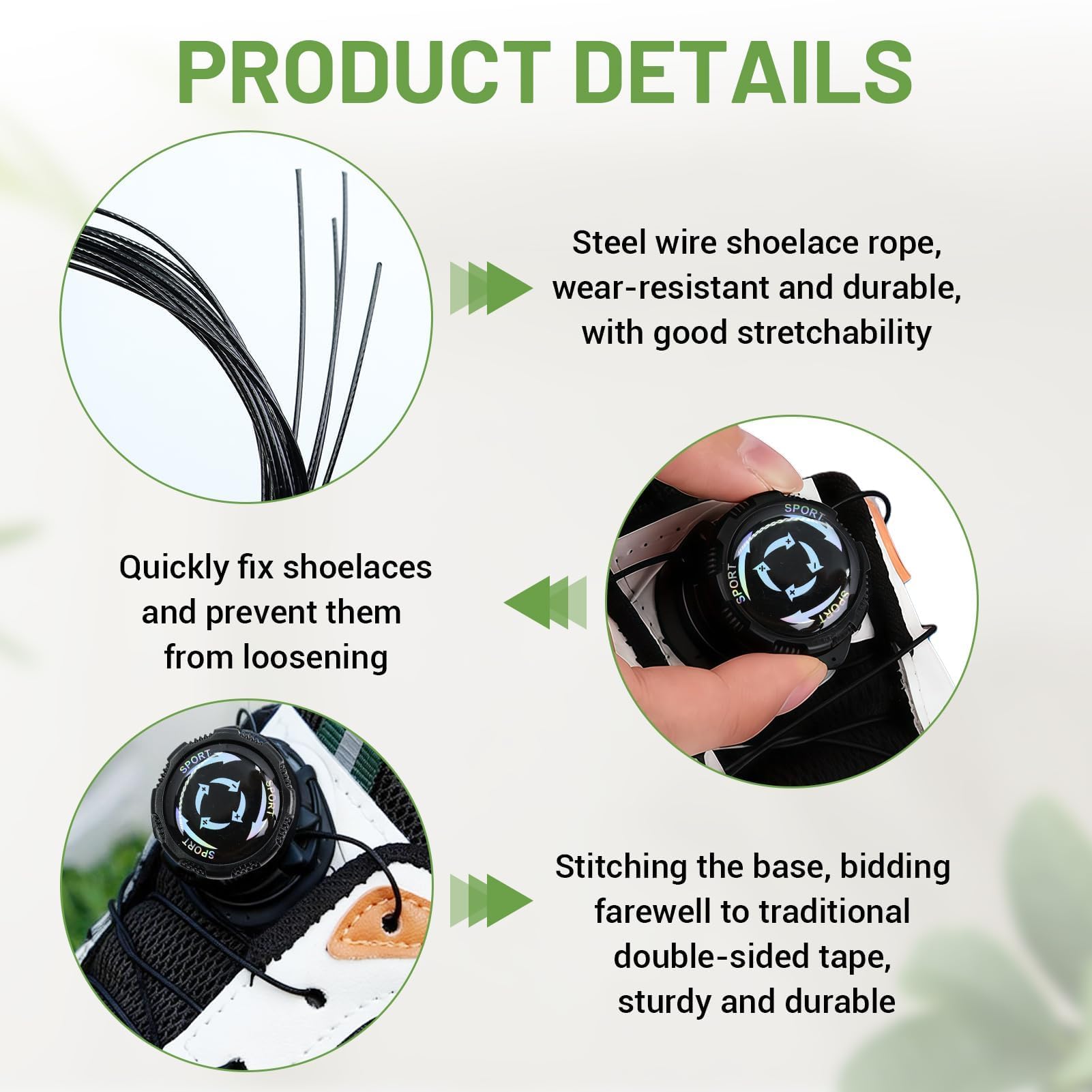 Lote de 6 Cordones Automáticos con Cierre Rotativo, Cordones sin Nudos con Hilo Metálico, Color Negro, Ajuste Rápido Para Niños y Adultos, Zapatos Deportivos y de Trabajo — view 3