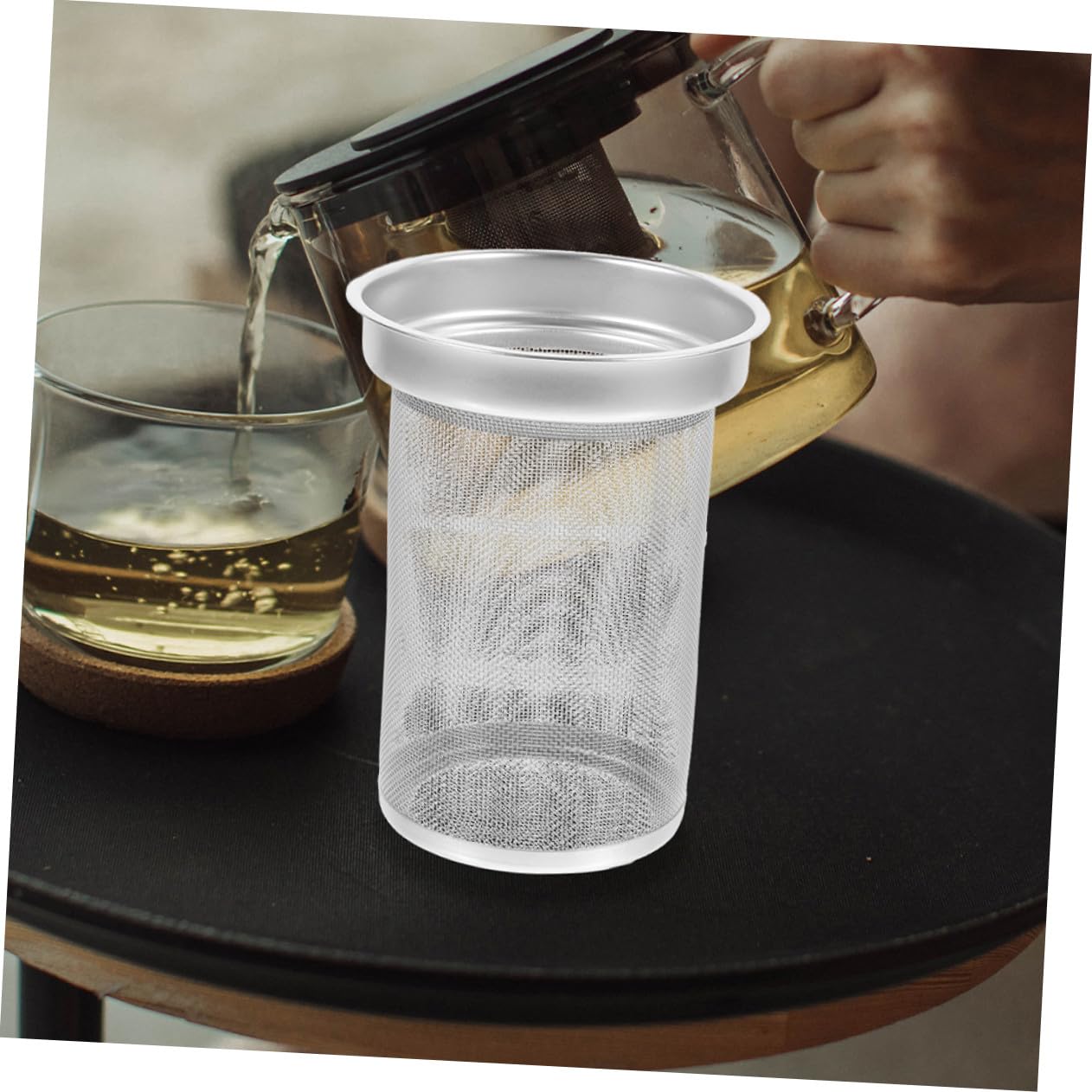 VILLCASE Filtre pour Théière en Acier Inoxydable 7,4 X 6,7 Cm Passoire à Thé Infuseur Réutilisable pour Thé en Vrac, Accessoire la Cuisine, Infusion Maison,